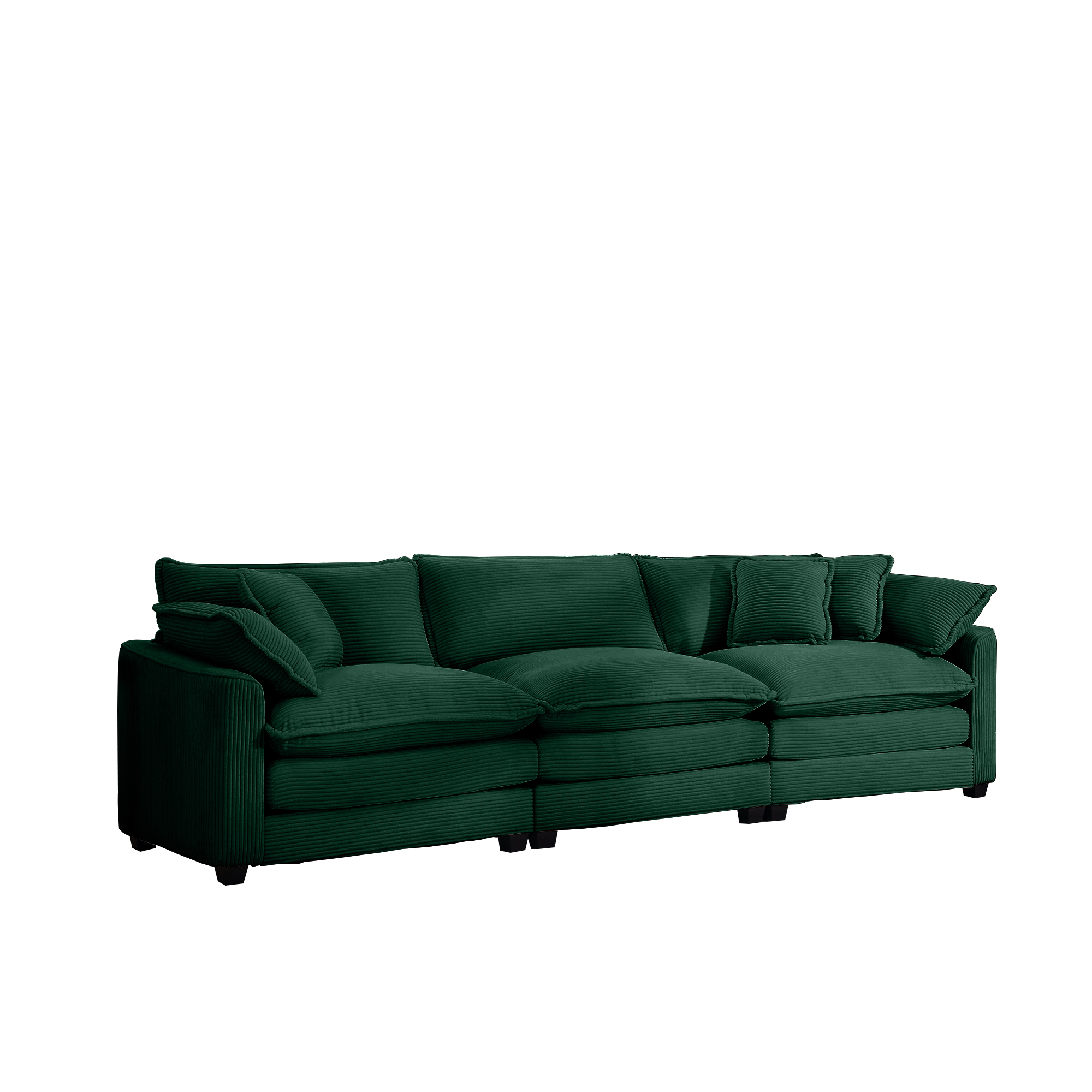 Mid-Century Modern Sectional Sofa 3-Seater Sectional Sofa with 2 Arm Pillows and 3 Pillows, Living Room Sectional Green Corduroy Fabric