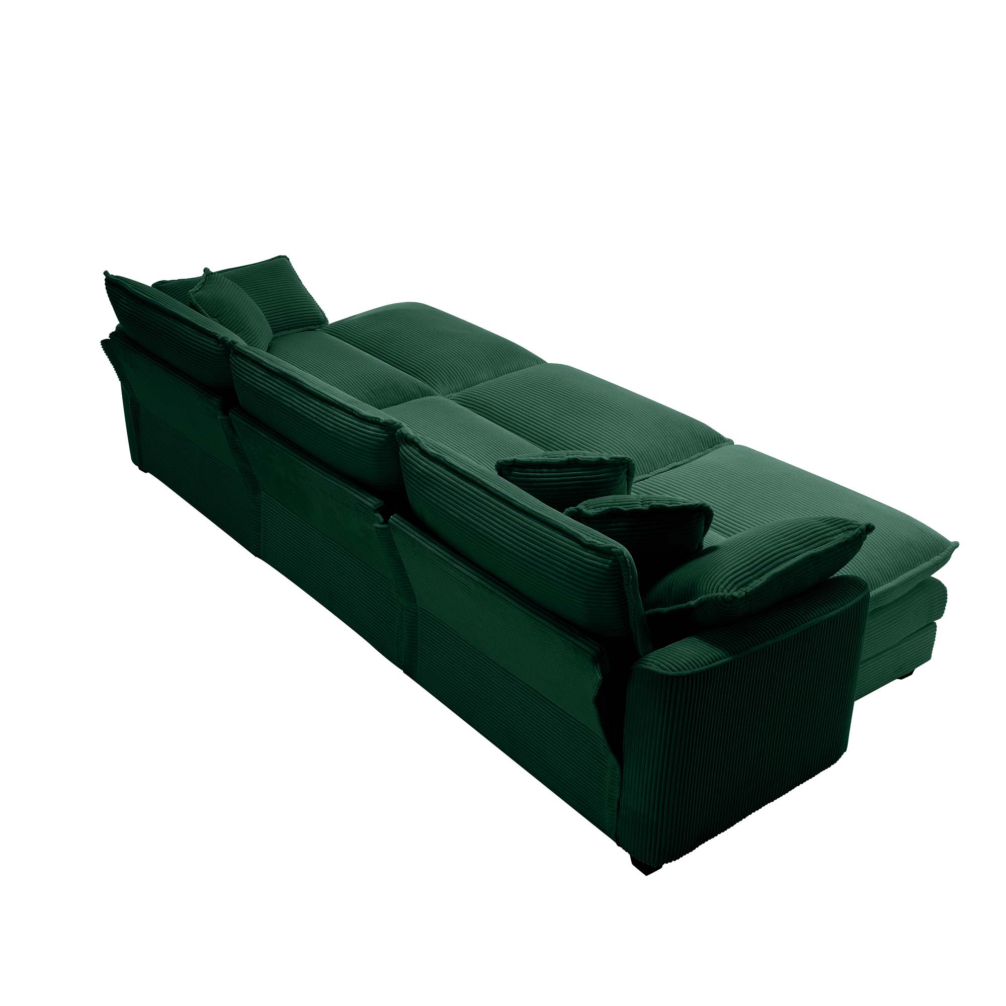 Oversized Modular Cushion Sofa, Portable Ottoman, L-Shaped Corner Low Back Deep Seating Spacious Sofa Setfor Home Apartment Living Room Set, Green Corduroy