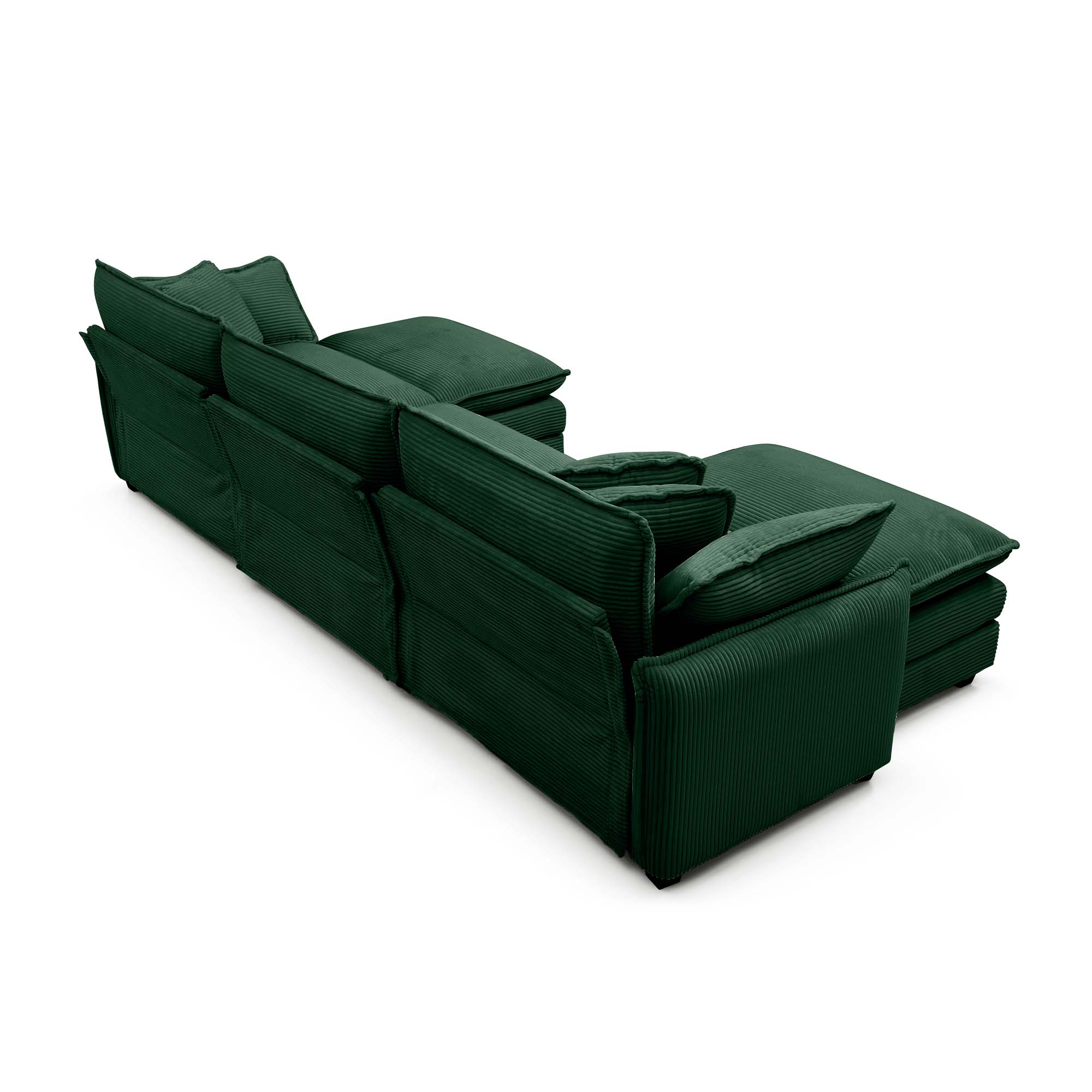 Oversized modular cushioned sofa with conversible ottoman, 3-seater sofa with 2 footstools, U shape sofa inGreen corduroy fabric