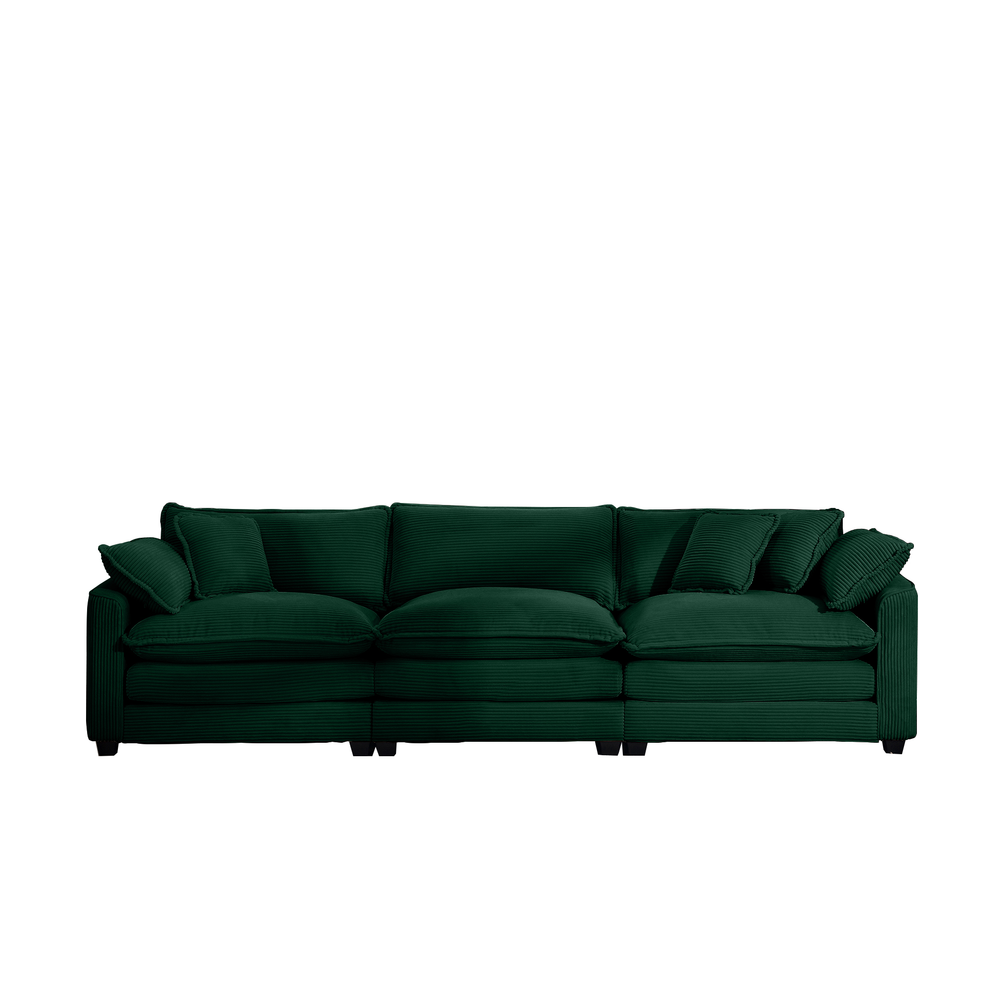 Mid-Century Modern Sectional Sofa 3-Seater Sectional Sofa with 2 Arm Pillows and 3 Pillows, Living Room Sectional Green Corduroy Fabric