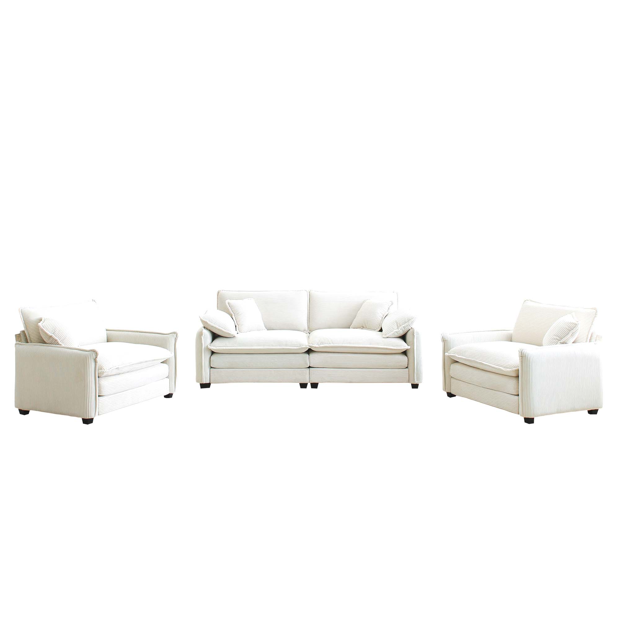 Luxurious and Sophisticated Sofa Set with Soft Cushions and Pillows, Sofa Set for Living Rooms and Clubs as well as Home Theaters, Consisting of Two Single Sofas and a 2-Seaters  Sofas in Beige Cordur