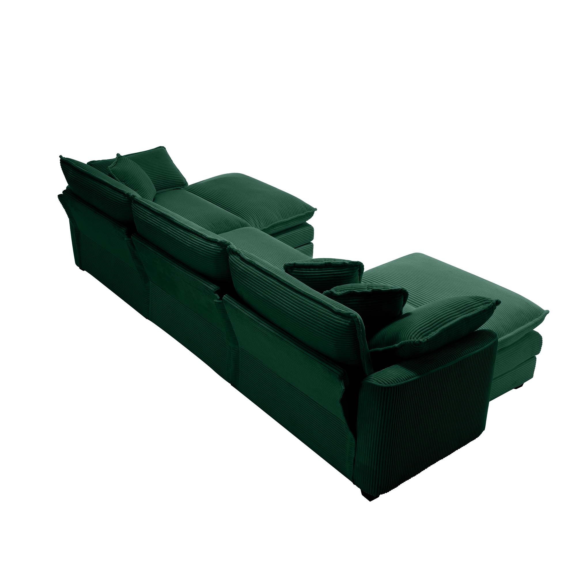 Oversized Modular Cushion Sofa, Portable Ottoman, L-Shaped Corner Low Back Deep Seating Spacious Sofa Set and Sofa Bed for Home Apartment Living Room Set, Green Corduroy