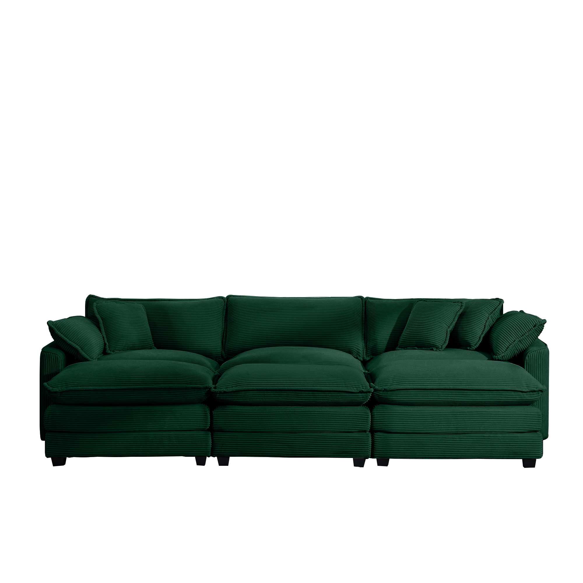 Oversized Modular Cushion Sofa, Portable Ottoman, L-Shaped Corner Low Back Deep Seating Spacious Sofa Setfor Home Apartment Living Room Set, Green Corduroy