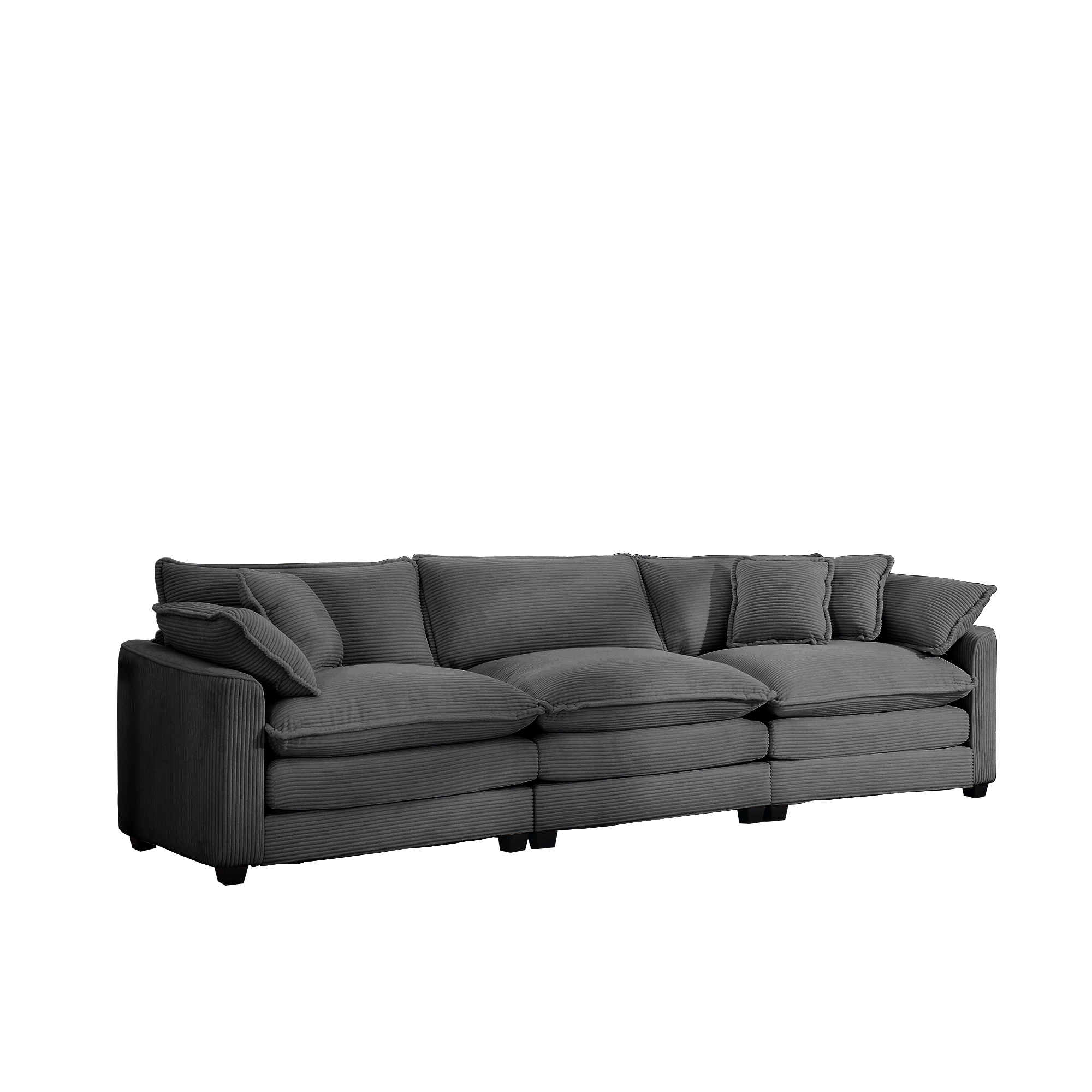 Mid-Century Modern Sectional Sofa 3-Seater Sectional Sofa with 2 Arm Pillows and 3 Pillows, Living Room Sectional Grey Corduroy Fabric