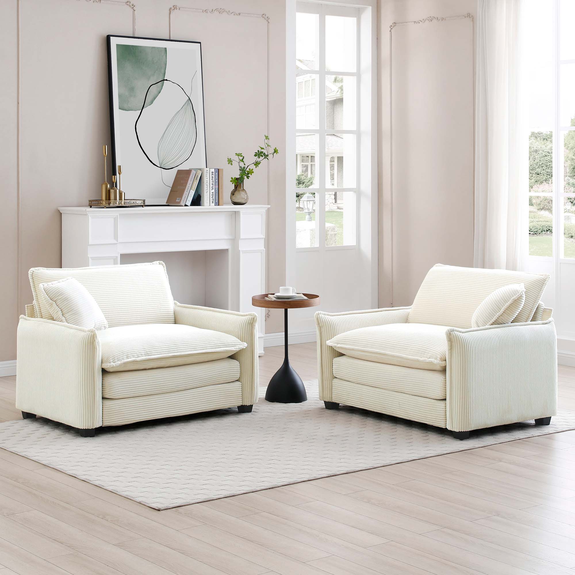 Beige Corduroy,Luxurious and Sophisticated Deep Seated Sofa Set with Two Single  Deep Seat Sofa Suitable for Living Room and Office