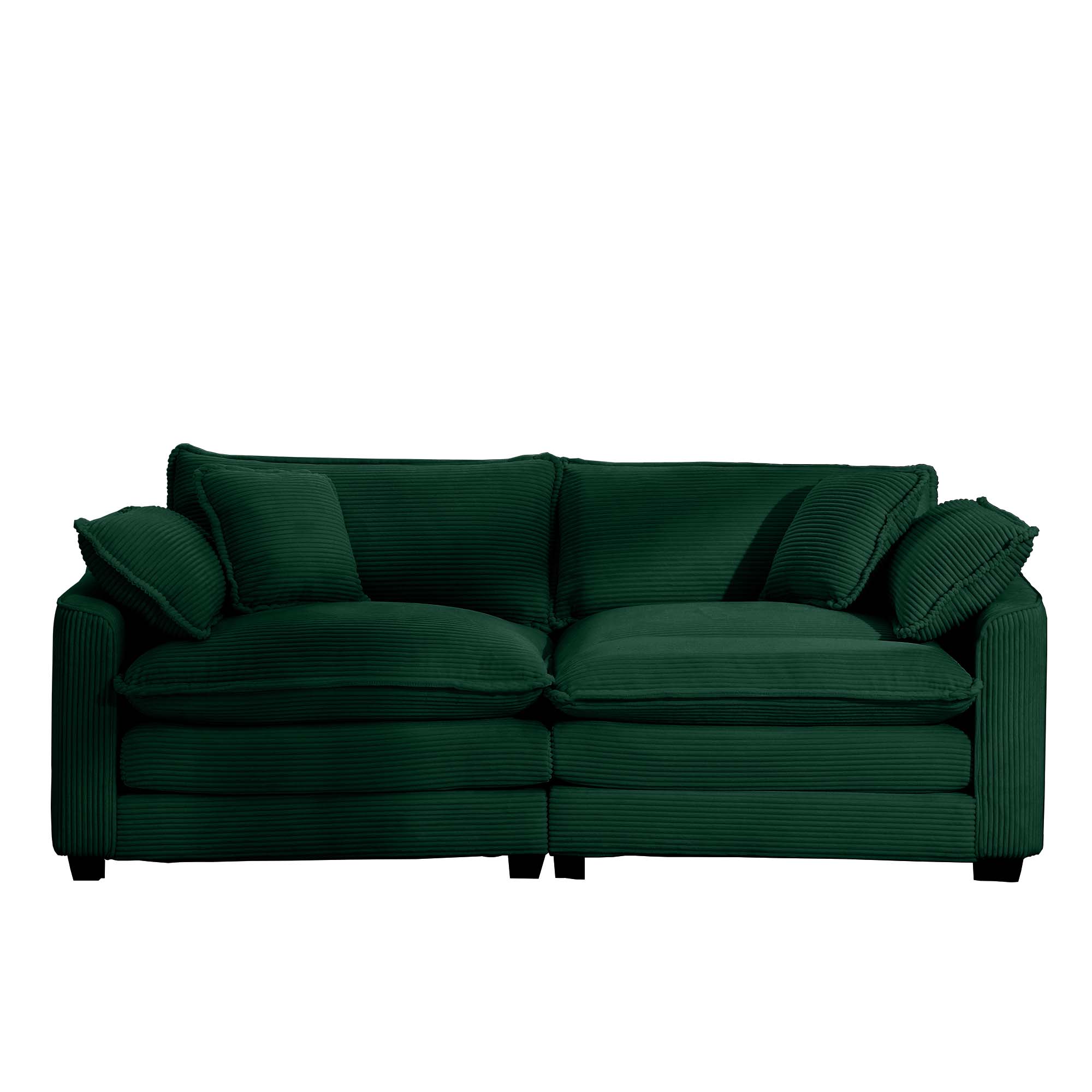 Modern Fabric Living Room Sofa with 4 Pillows Upholstered Large Deep Seating Loveseat, Green Corduroy