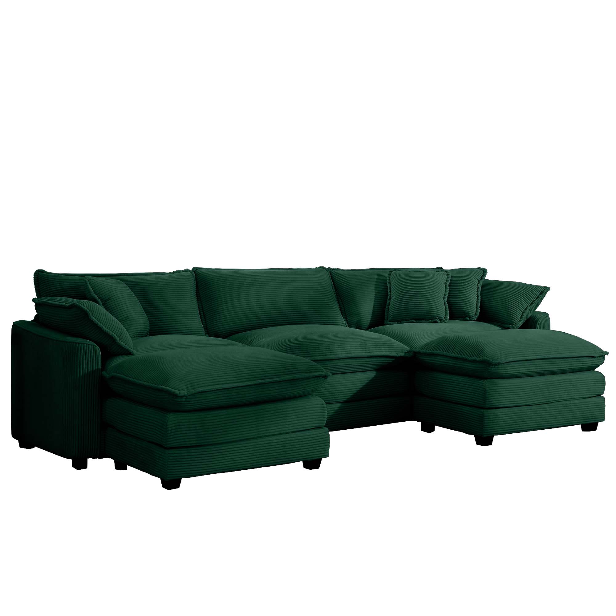 Oversized Modular Cushion Sofa, Portable Ottoman, L-Shaped Corner Low Back Deep Seating Spacious Sofa Set and Sofa Bed for Home Apartment Living Room Set, Green Corduroy