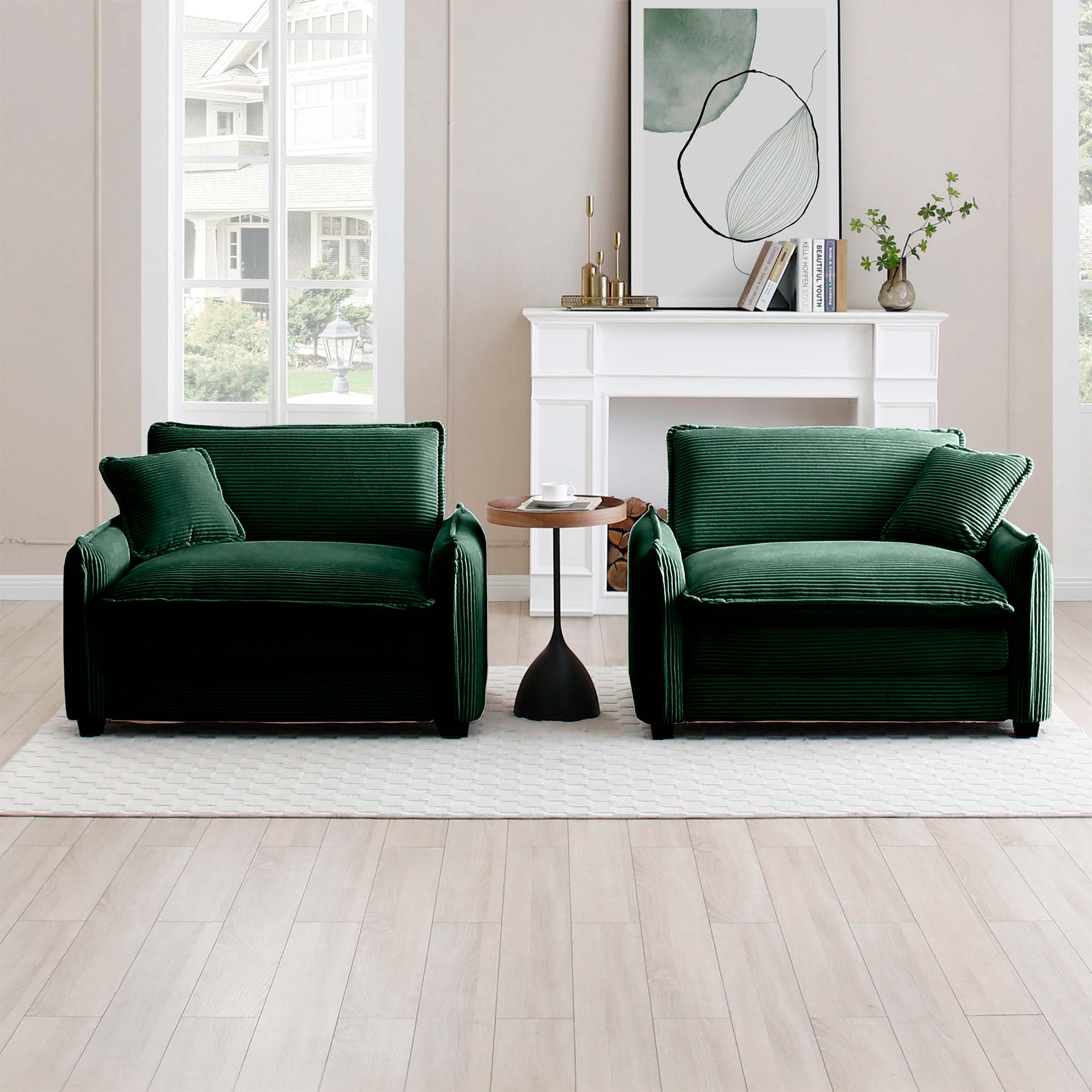 Green Corduroy,Luxurious and Sophisticated Deep Seated Sofa Set with Two Single  Deep Seat Sofa Suitable for Living Room and Office