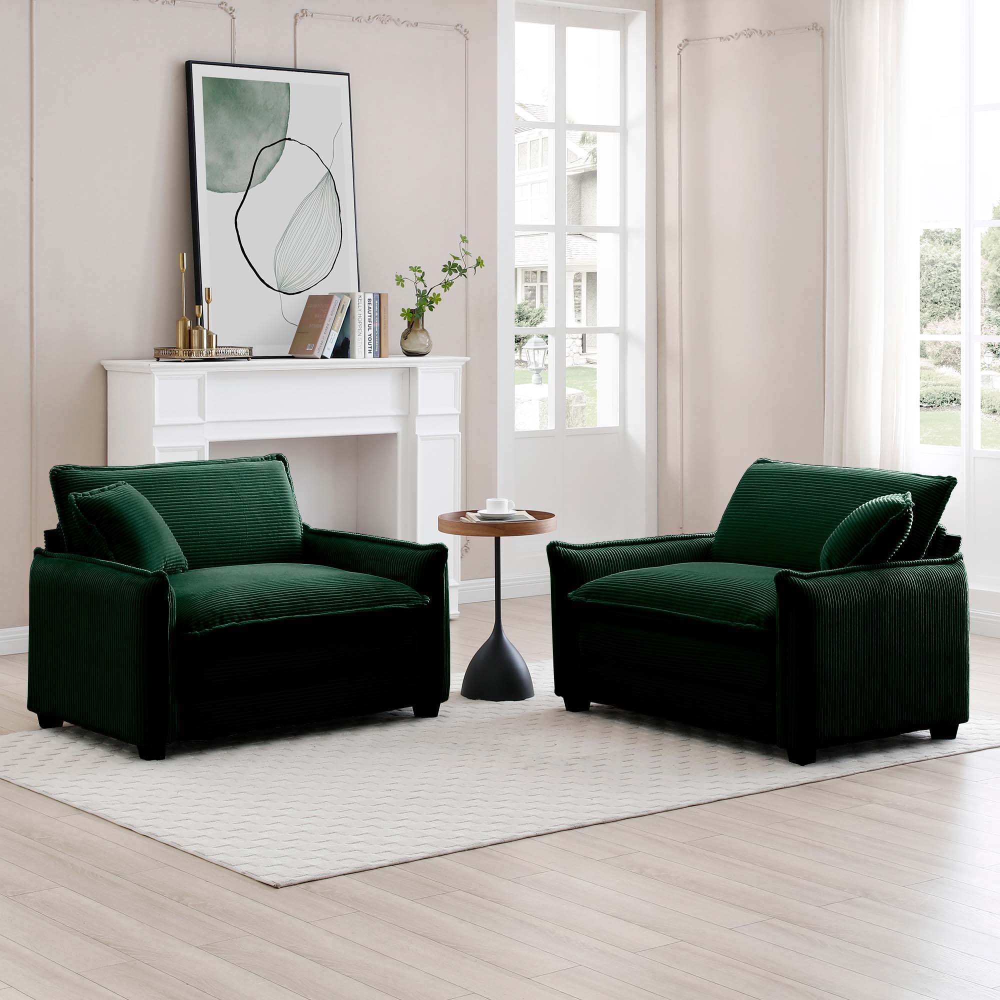 Green Corduroy,Luxurious and Sophisticated Deep Seated Sofa Set with Two Single  Deep Seat Sofa Suitable for Living Room and Office