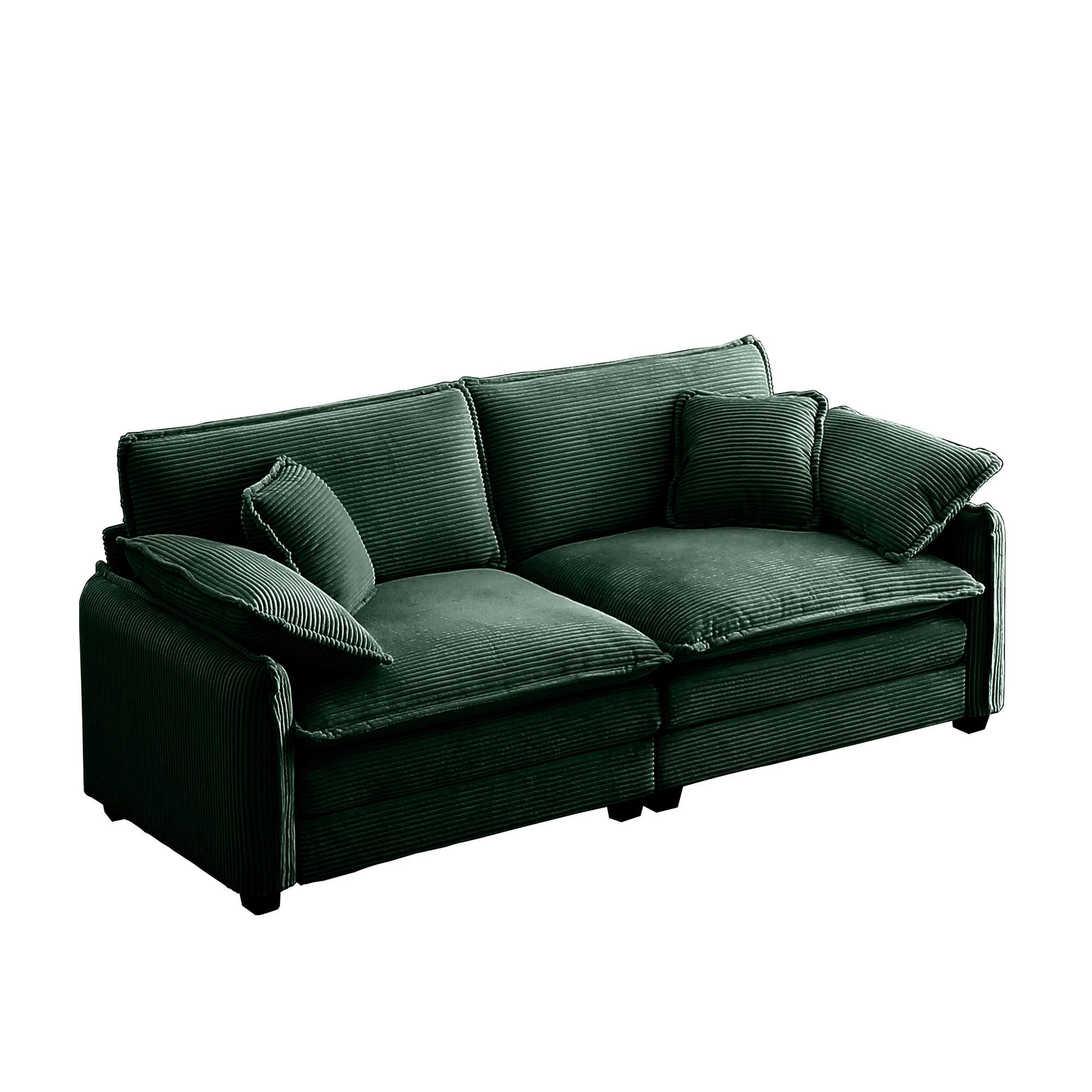 Warm and Cozy Living Room Sofa with 4 Pillows Upholstered Large Deep Seat 2 Seater Sofa for Living Room,Green Corduroy