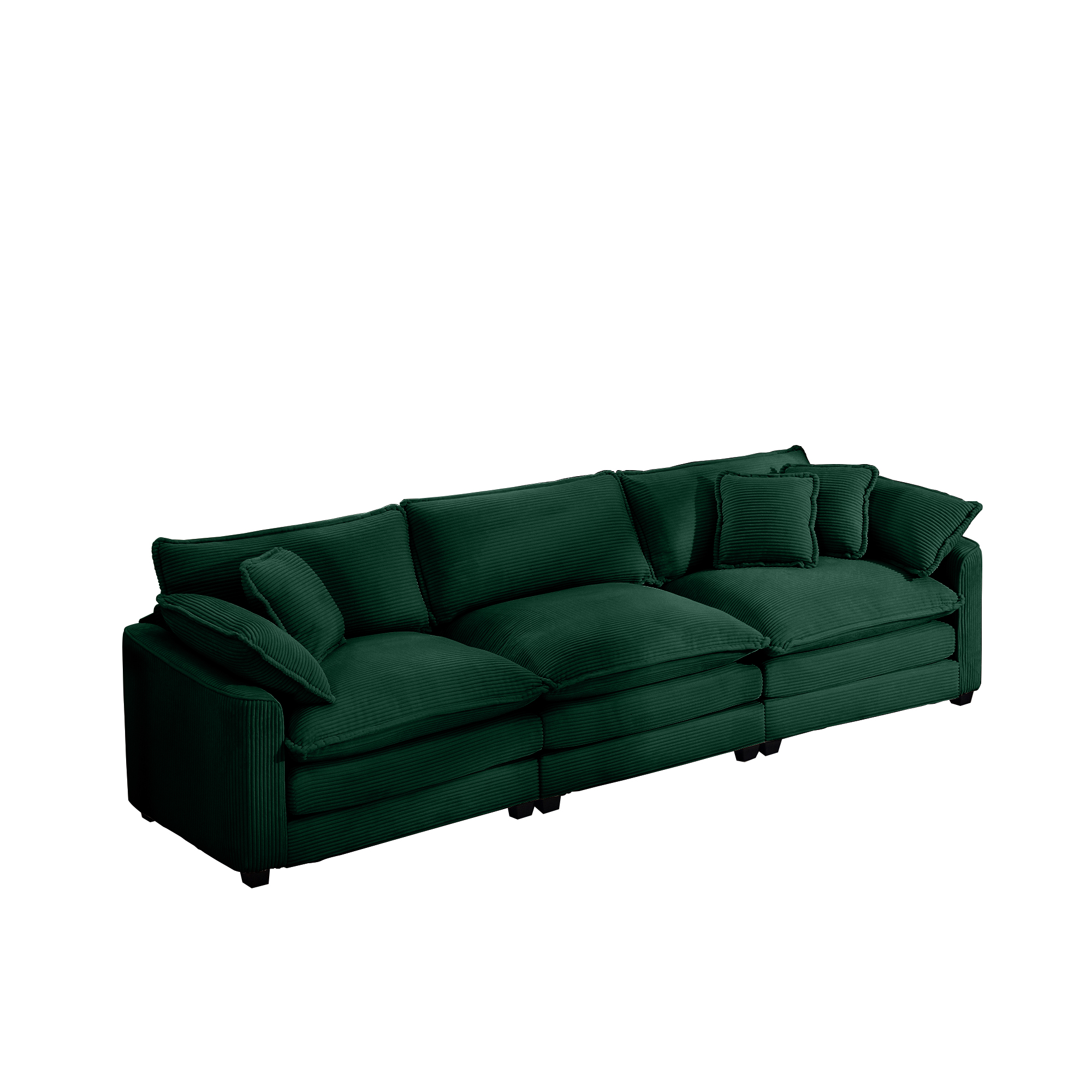 Mid-Century Modern Sectional Sofa 3-Seater Sectional Sofa with 2 Arm Pillows and 3 Pillows, Living Room Sectional Green Corduroy Fabric