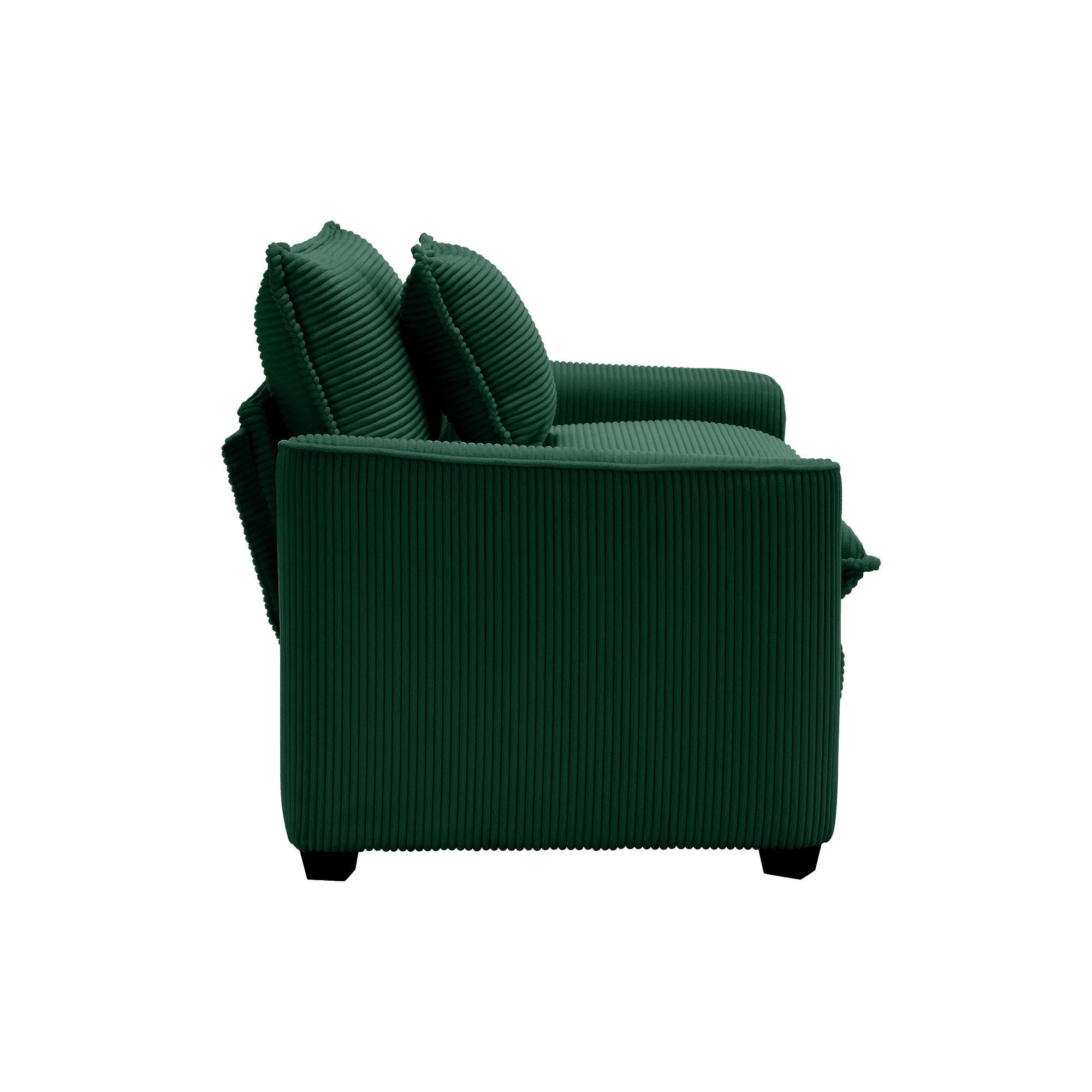 Mid-Century Modern Sectional Set of Two, One 3-Seater Sectional and One Single-Seater Sectional with 2 Arm Pillows and 4 Throw Pillows, Living Room Sectional Green Corduroy Fabric