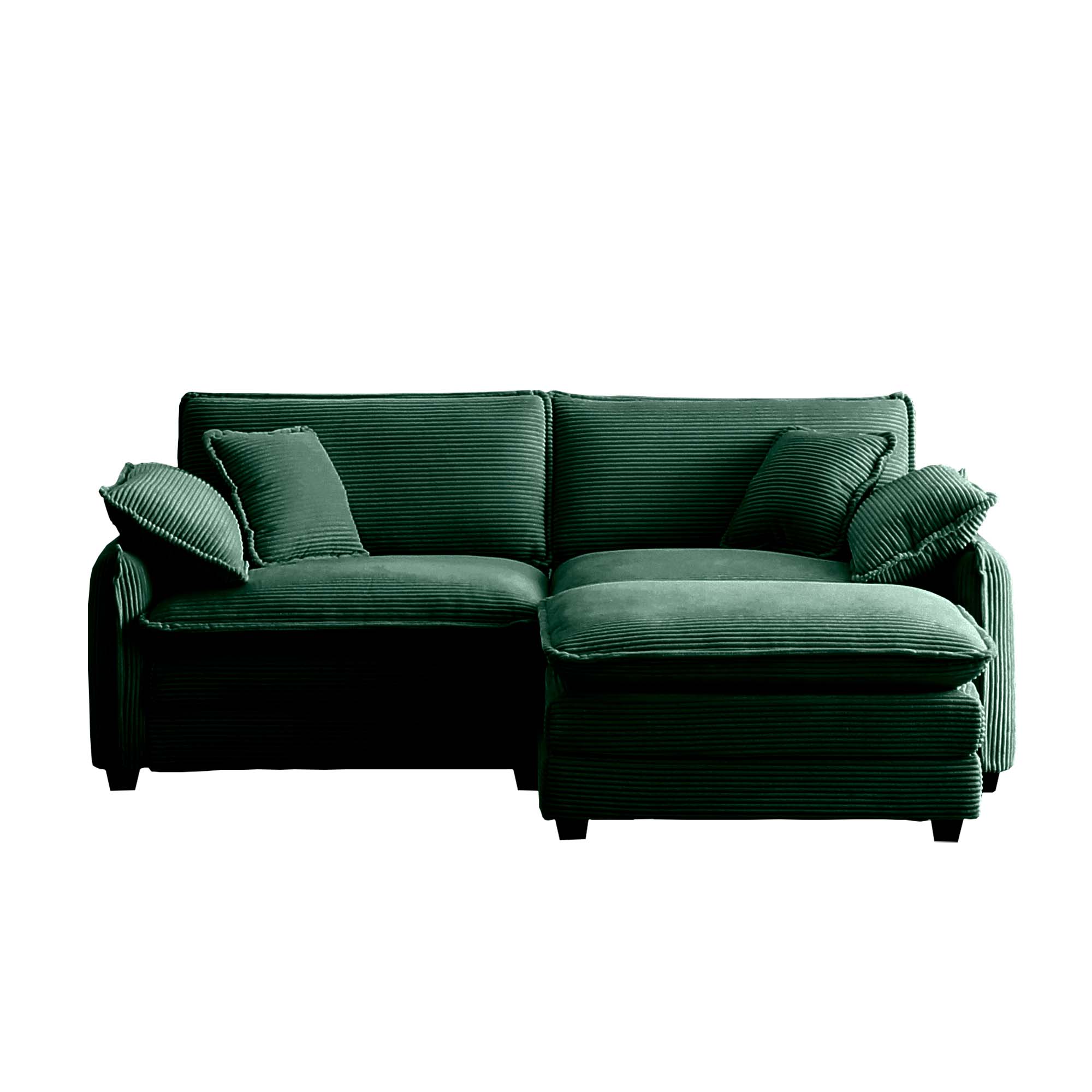 Two-Seater Sofa  with One Footrest, L-Shaped 2-Seater Sofa with Ottoman for Small Living Spaces,Green Corduroy