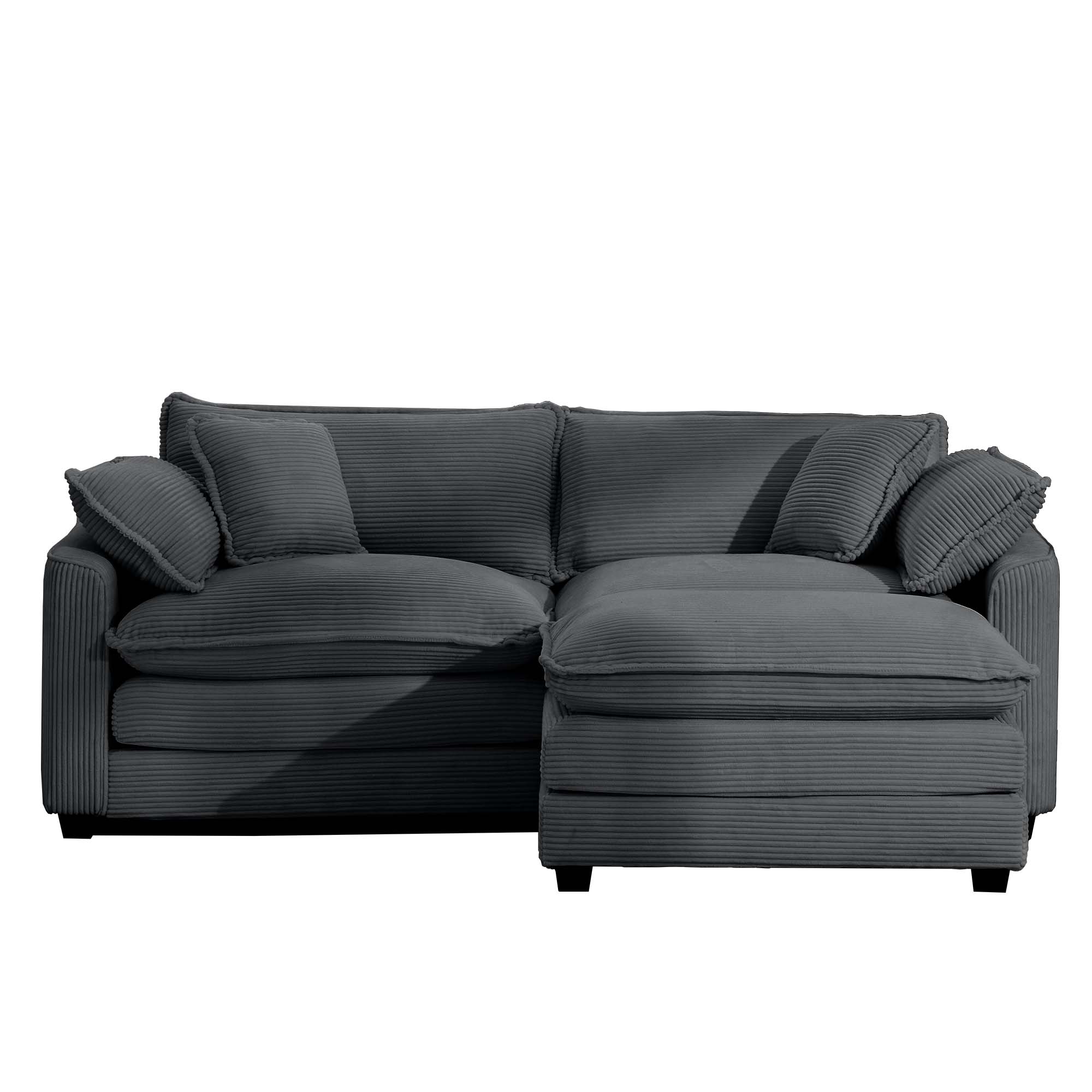 Corduroy Two-Seater Sofa  with 1 Footrest, L-Shaped 2-Seater Sofa with Ottoman for Small Living Spaces, Grey Corduroy Sofa