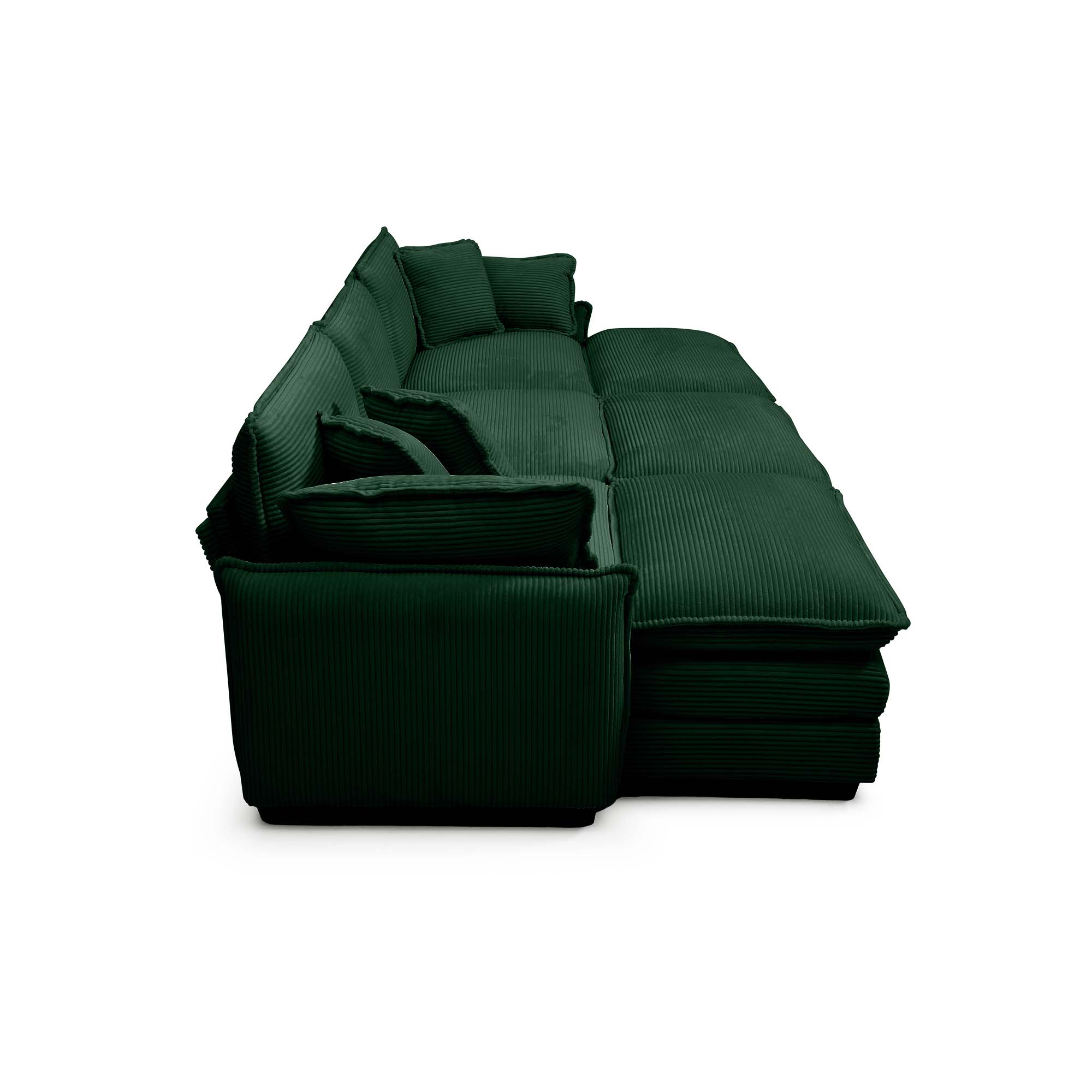 Oversized modular cushioned sofa,with 3 ottomans to work as sleeper sofa beds, 3-seater sofa with 3 footstools,Green corduroy fabric