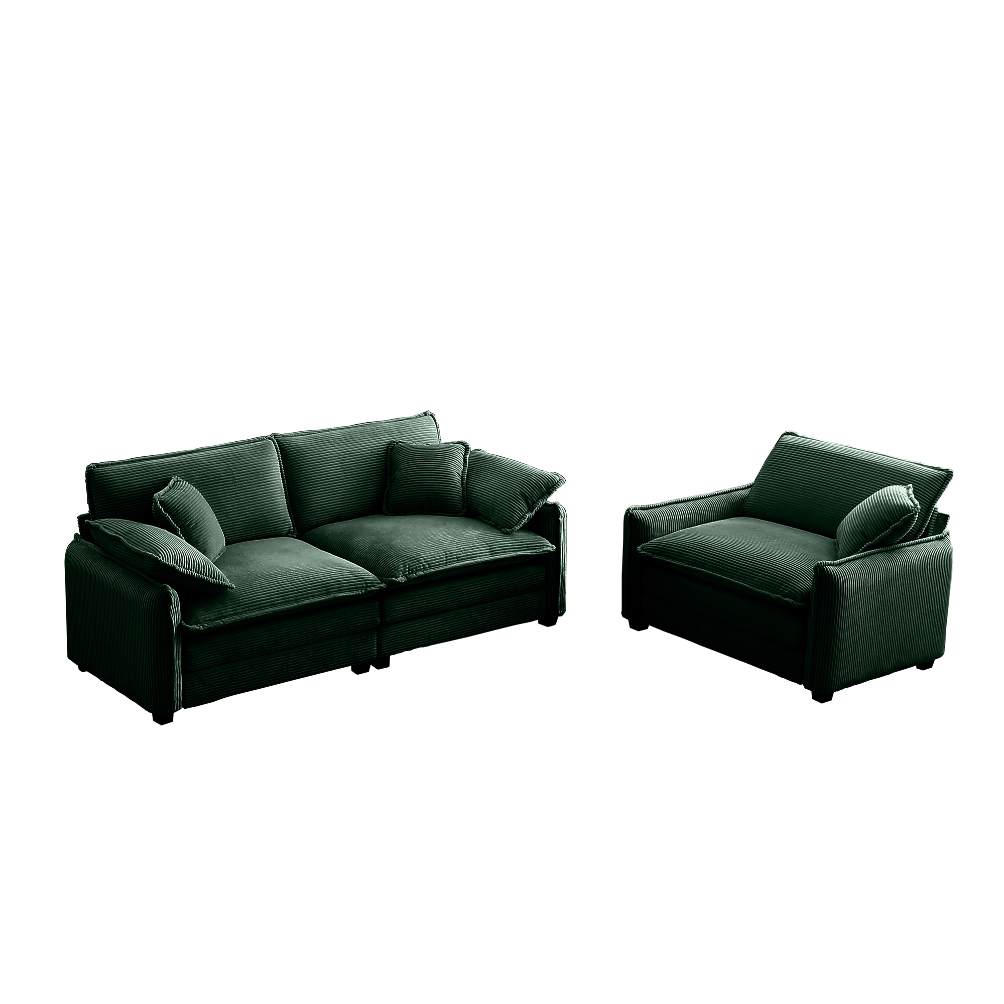 Modern Living Room Sofa Two Pieces Set, Suitable for Living room and Small Apartment , 2 Pieces Sofa Set Consists of a Single Seat Sofa and a 2-Seater Sofas,Green Corduroy