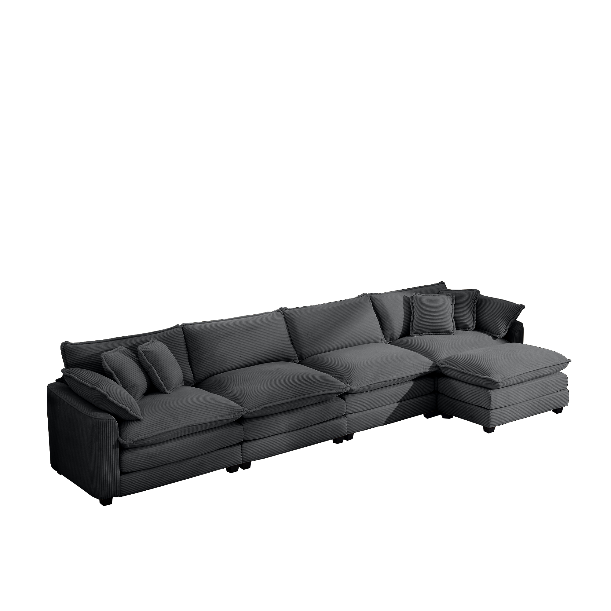 Corduroy Sofa -, Modern Upholstered 4 Seater with with 1 Footstool Corduroy Fabric Sofa , Office Living Room Apartment Comfort Sofa, Easy to Assemble with 2 Arm Pillows and 4 Throw Pillows