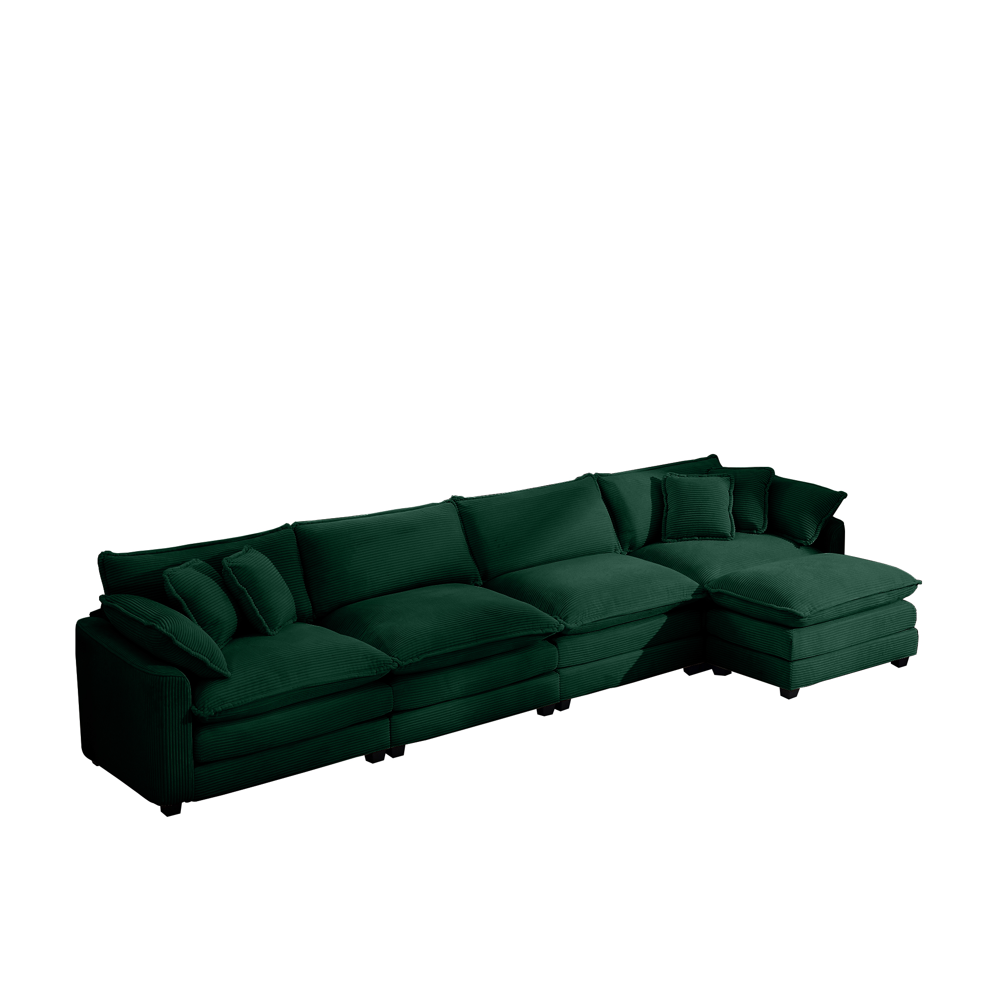 Corduroy Sofa -, Modern Upholstered 4 Seater with with 1 Footstool Corduroy Fabric Sofa , Office Living Room Apartment Comfort Sofa, Easy to Assemble with 2 Arm Pillows and 4 Throw Pillows