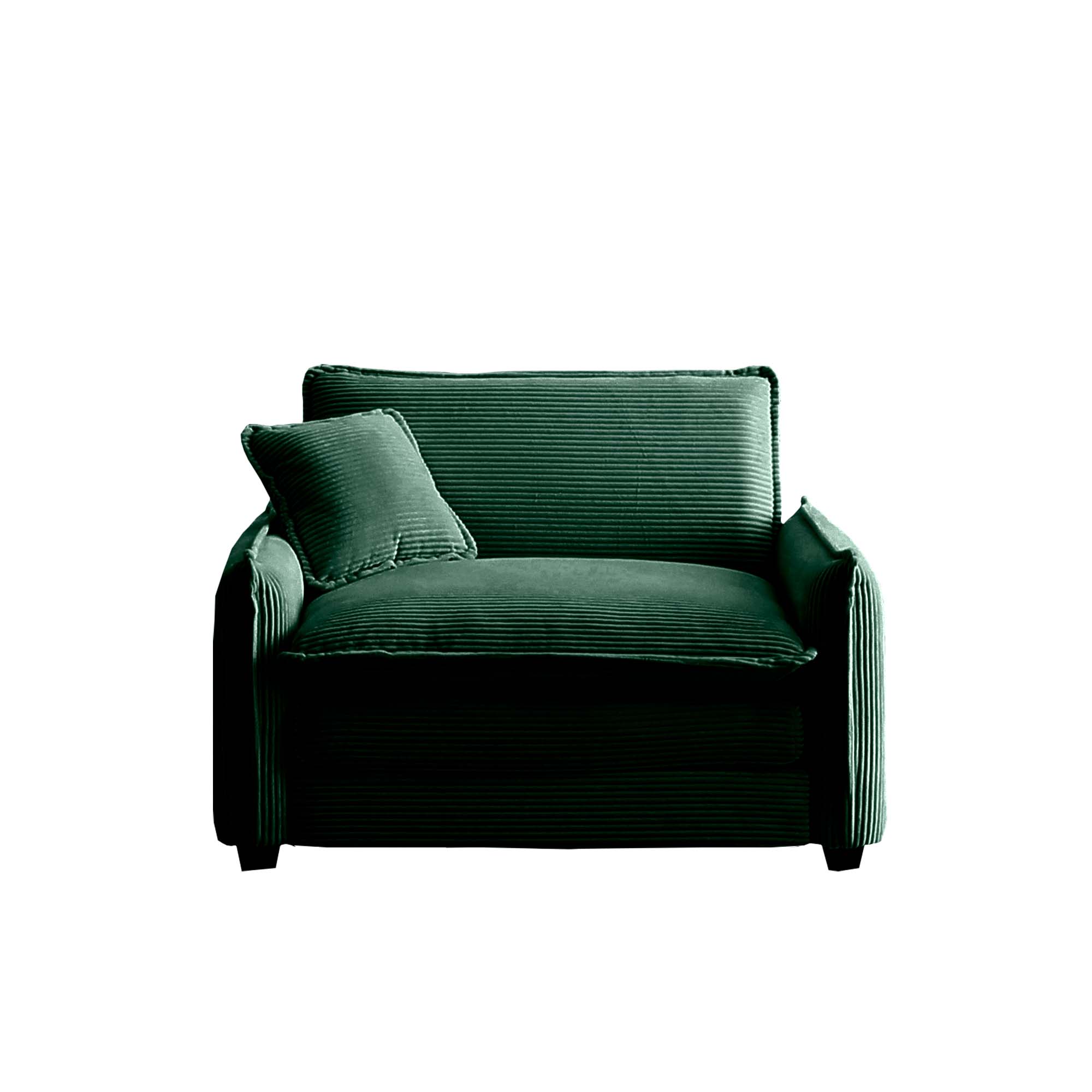 Comfortable Single Deep Seat Sofa With One Pillow, Suitable for Living Room and Bedroom, Club Multiple Occasions,Green Corduroy