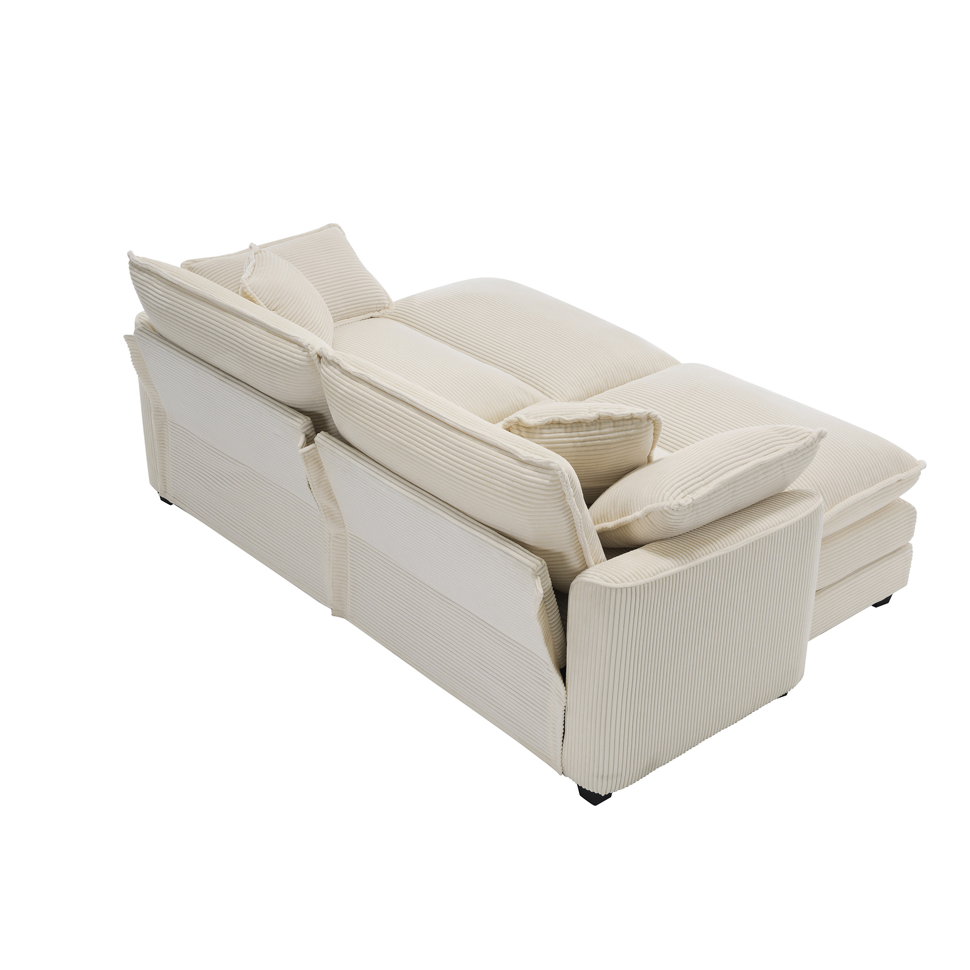 Corduroy Two-Seater Sofa  with 2 Footrest, 2-Seater Sofa with Ottoman to Work As Sofa Bed for Small Living Spaces, Light Beige Corduroy Sofa