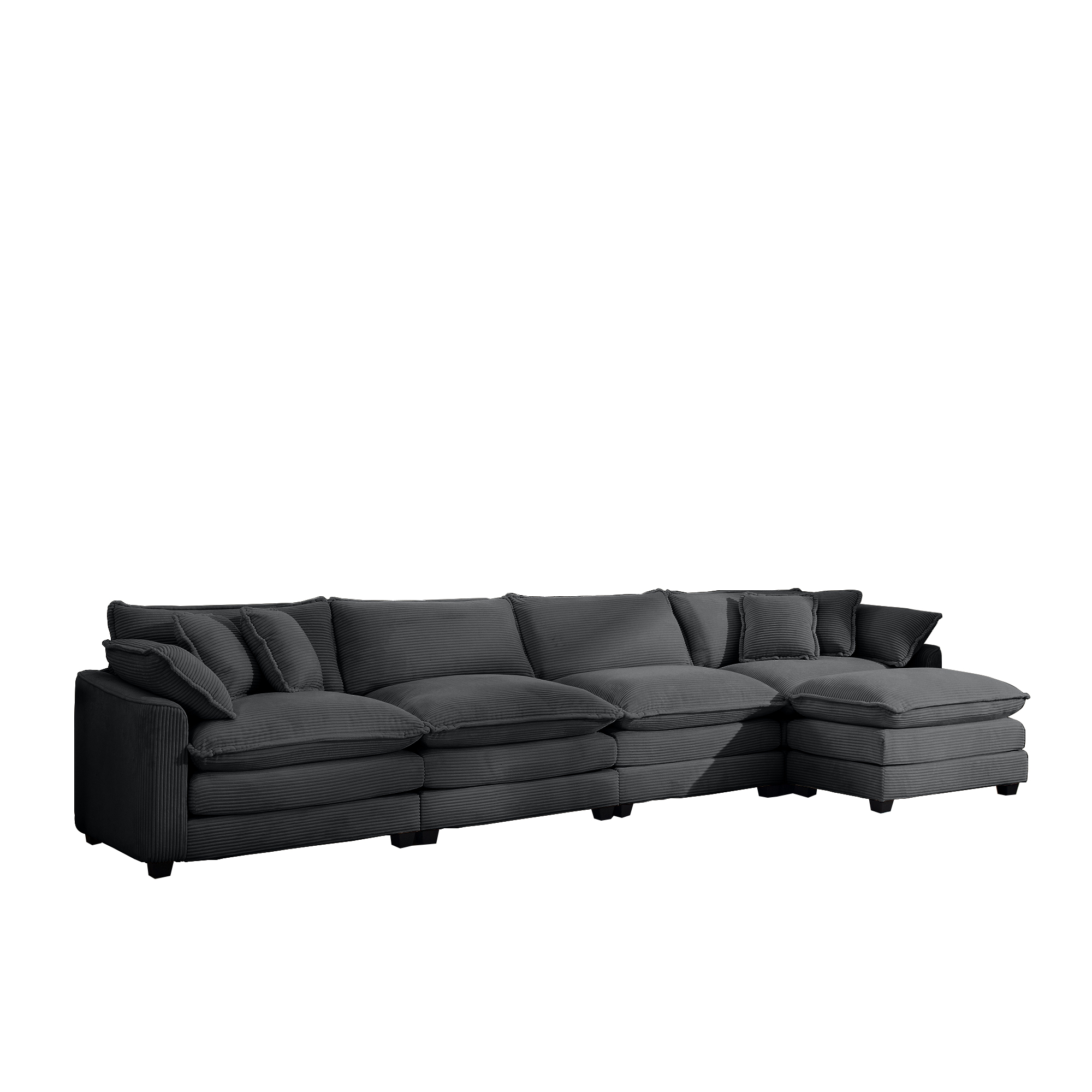 Corduroy Sofa -, Modern Upholstered 4 Seater with with 1 Footstool Corduroy Fabric Sofa , Office Living Room Apartment Comfort Sofa, Easy to Assemble with 2 Arm Pillows and 4 Throw Pillows