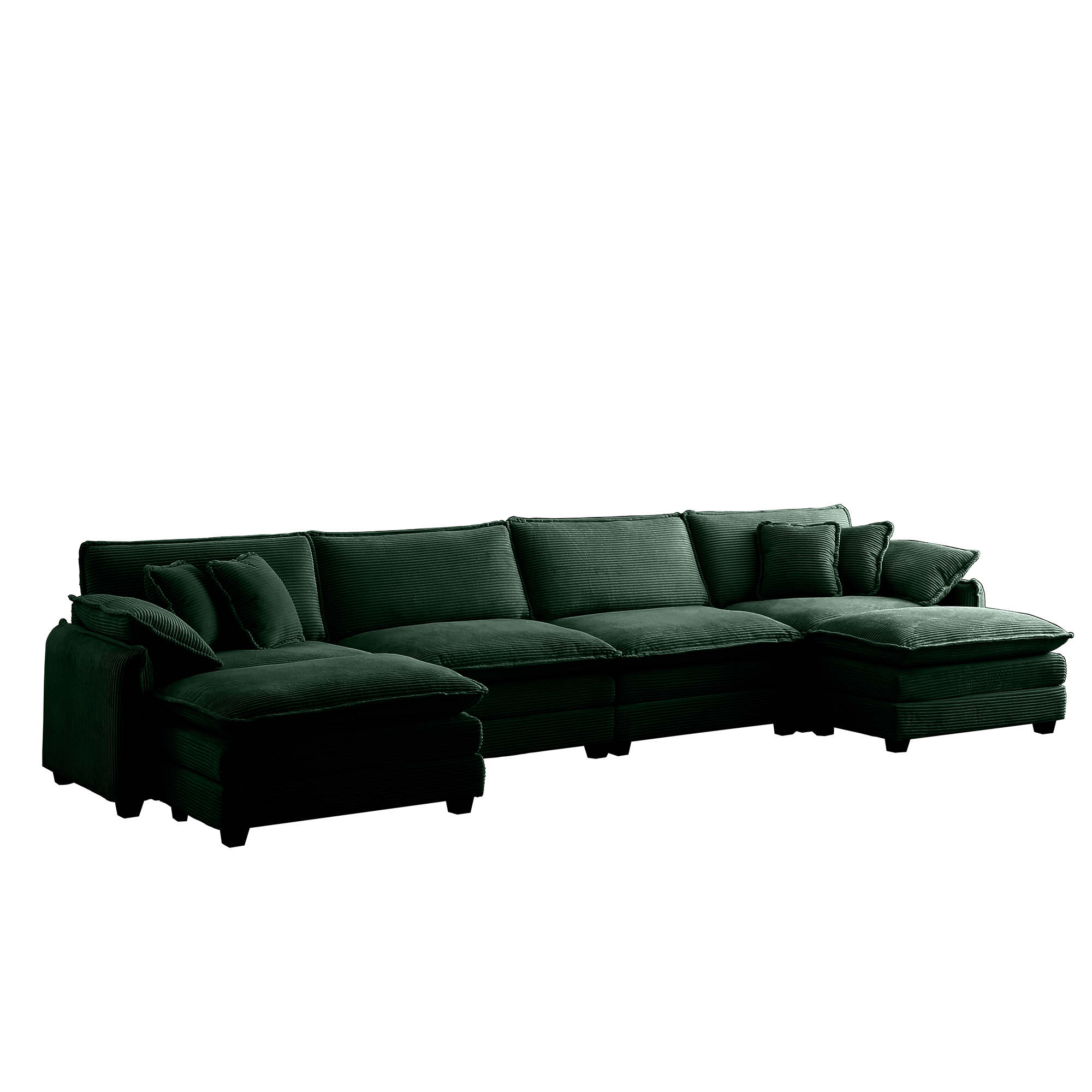 Over size U Shape Corduroy Sofa , Modern Upholstered 4 Seater Sofa with 2  Ottomans,  Premium Soft Corduroy Fabric Sofa