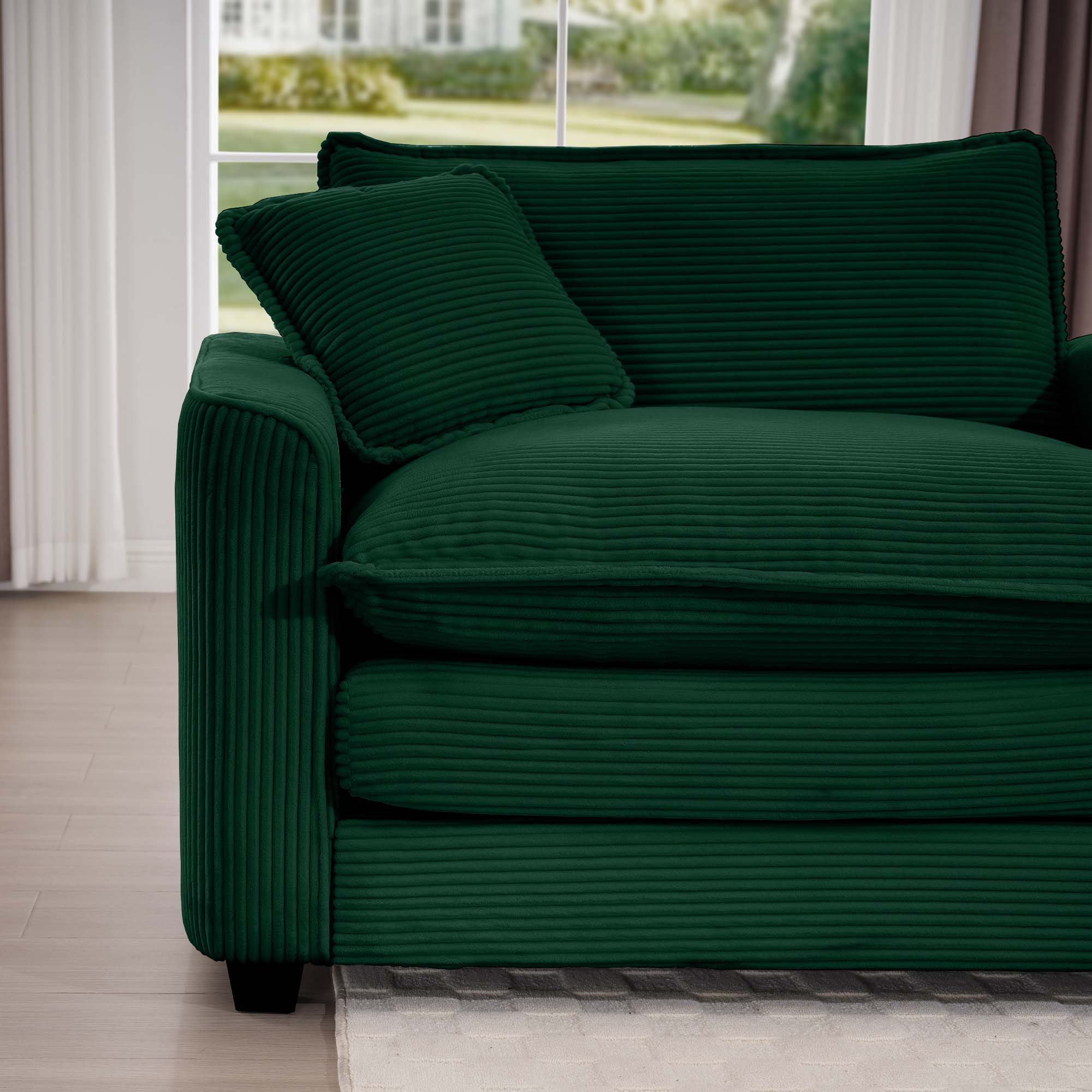 Oversized Modular Cushion Sofa, Portable Ottoman, L-Shaped Corner Low Back Deep Seating Spacious Sofa Setfor Home Apartment Living Room Set, Green Corduroy