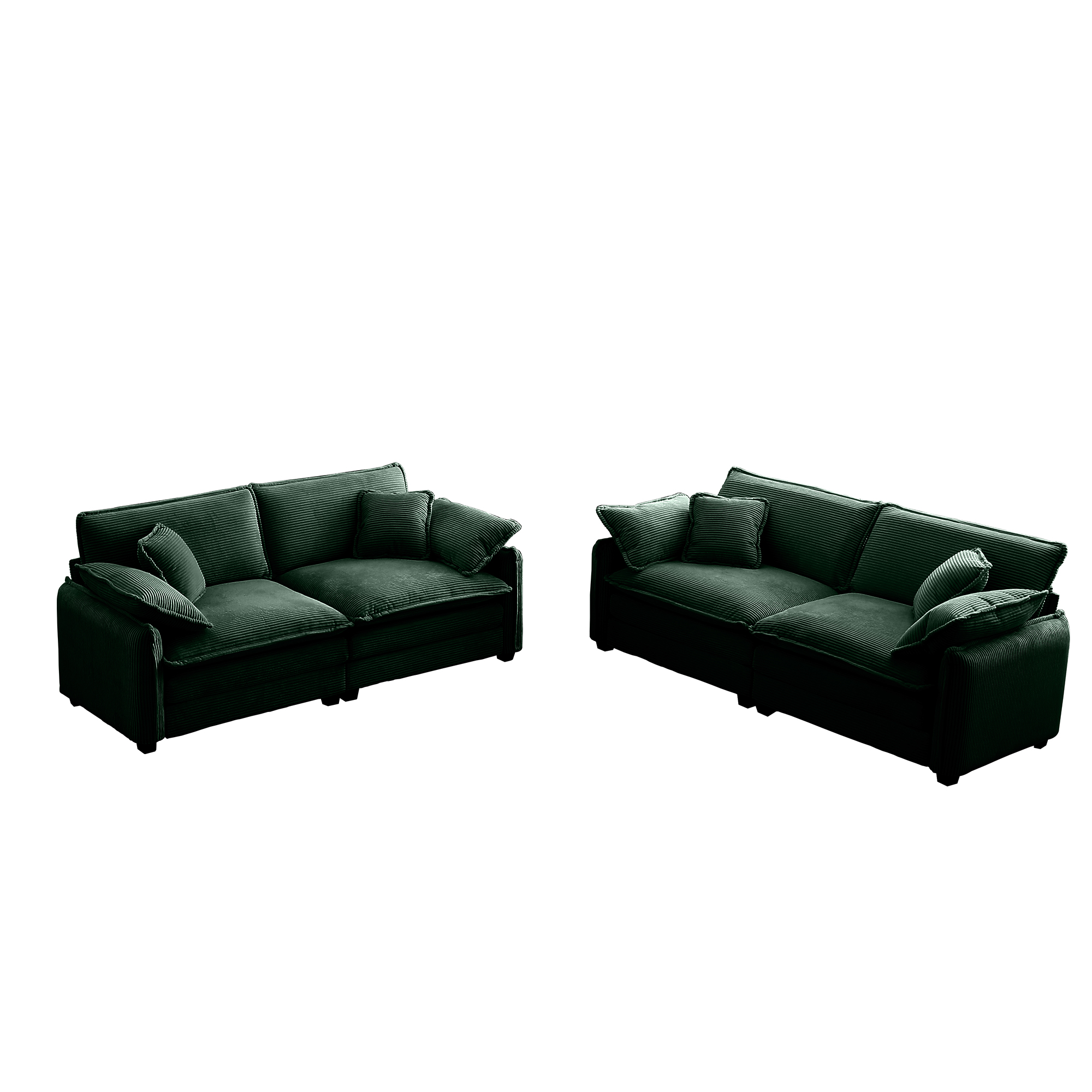 Modern Living Room Sofa Two-Piece Set, Suitable for Living room and Bedroom Sofa Set, Consists of two pieces of 2 Seater Sofa,Green Corduroy