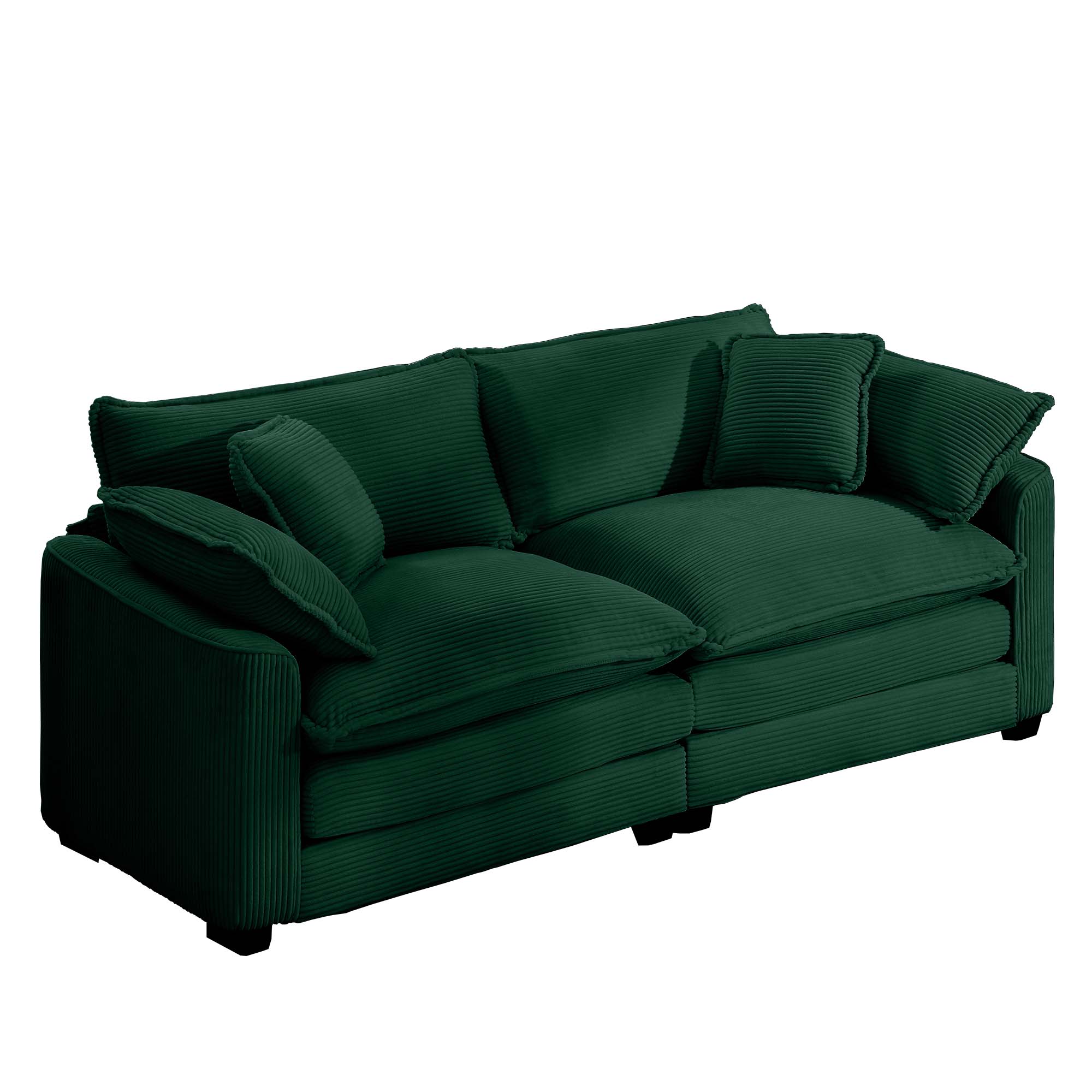 Modern Fabric Living Room Sofa with 4 Pillows Upholstered Large Deep Seating Loveseat, Green Corduroy