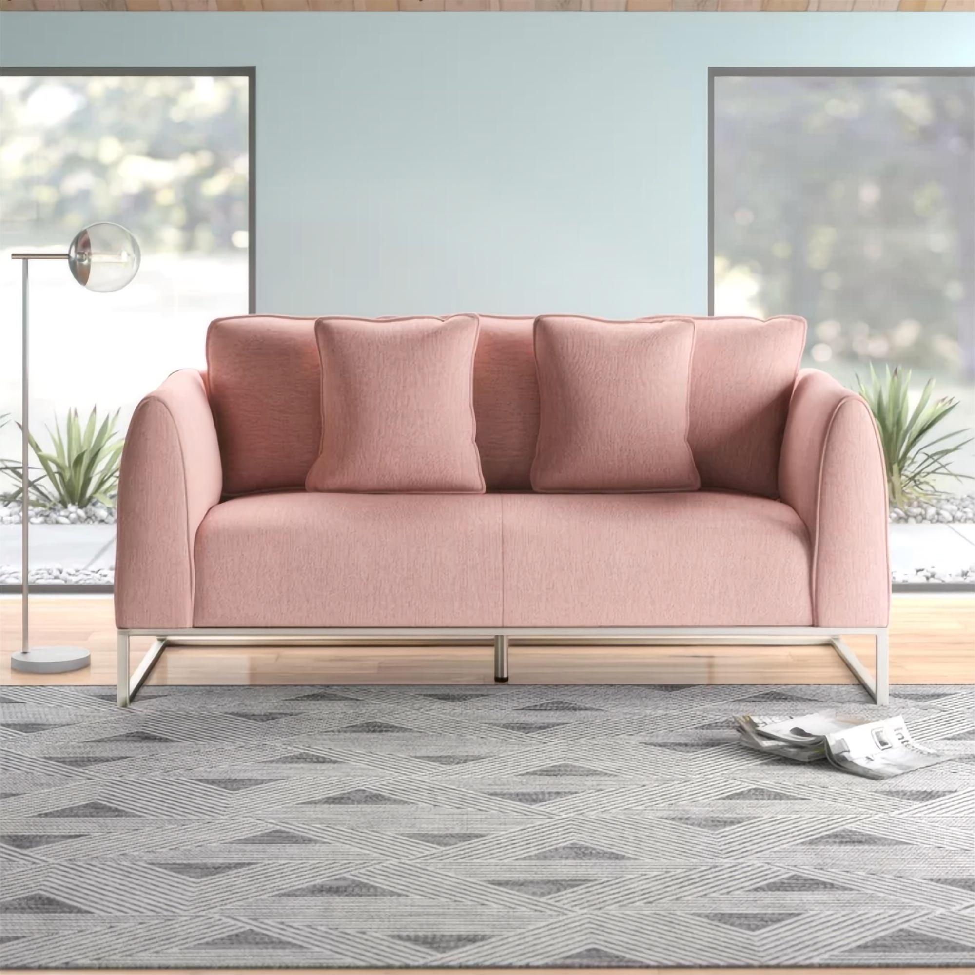 [Ship to Canada Only] Chic and Cozy 82.75" Light Pink Fabric 2-Seater Sofa  with Silver Legs and Soft Upholstery, Extra Deep Seats, for Small Space, Living Room, Office Apartment (Light Pink, Fabric)