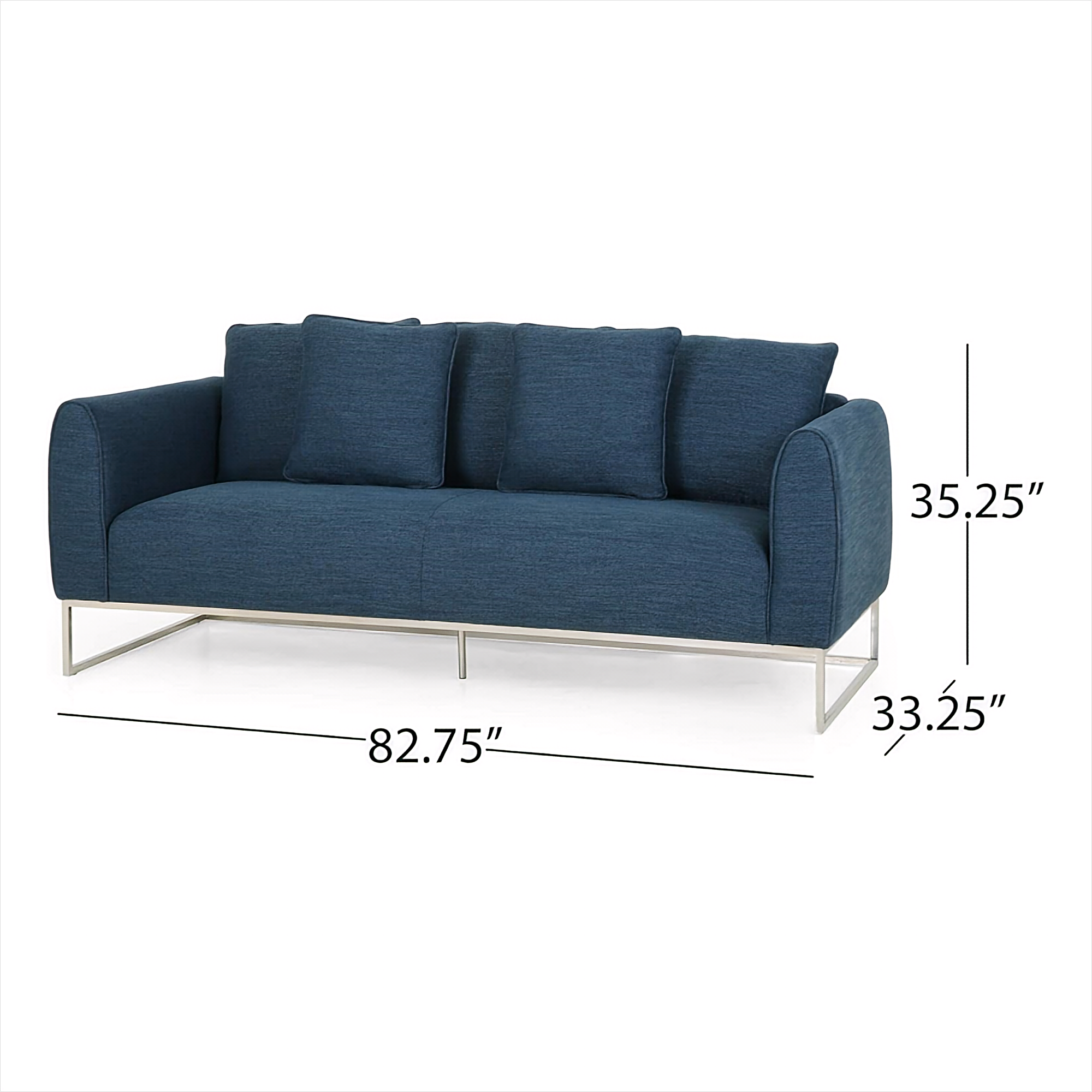 [Ship to Canada Only] Modern and Chic 82.75" Navy Blue Fabric 2-Seater Sofa  with Silver Legs and Soft Upholstery, Extra Deep Seats, for Small Space, Living Room, Office Apartment (Navy Blue, Fabric)