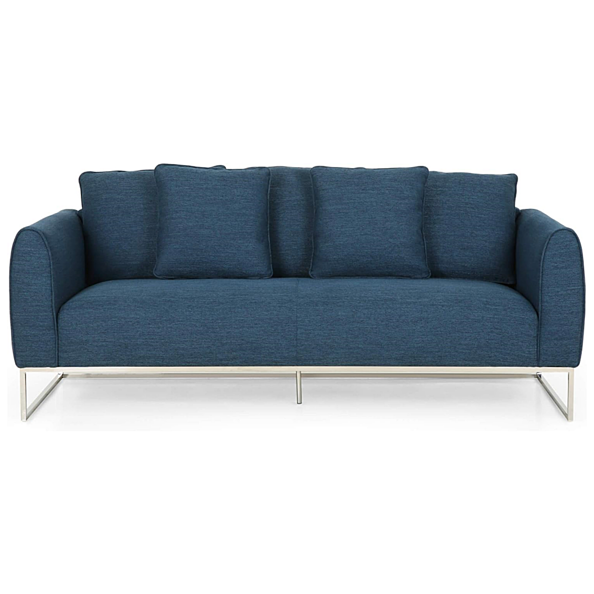 [Ship to Canada Only] Modern and Chic 82.75" Navy Blue Fabric 2-Seater Sofa  with Silver Legs and Soft Upholstery, Extra Deep Seats, for Small Space, Living Room, Office Apartment (Navy Blue, Fabric)