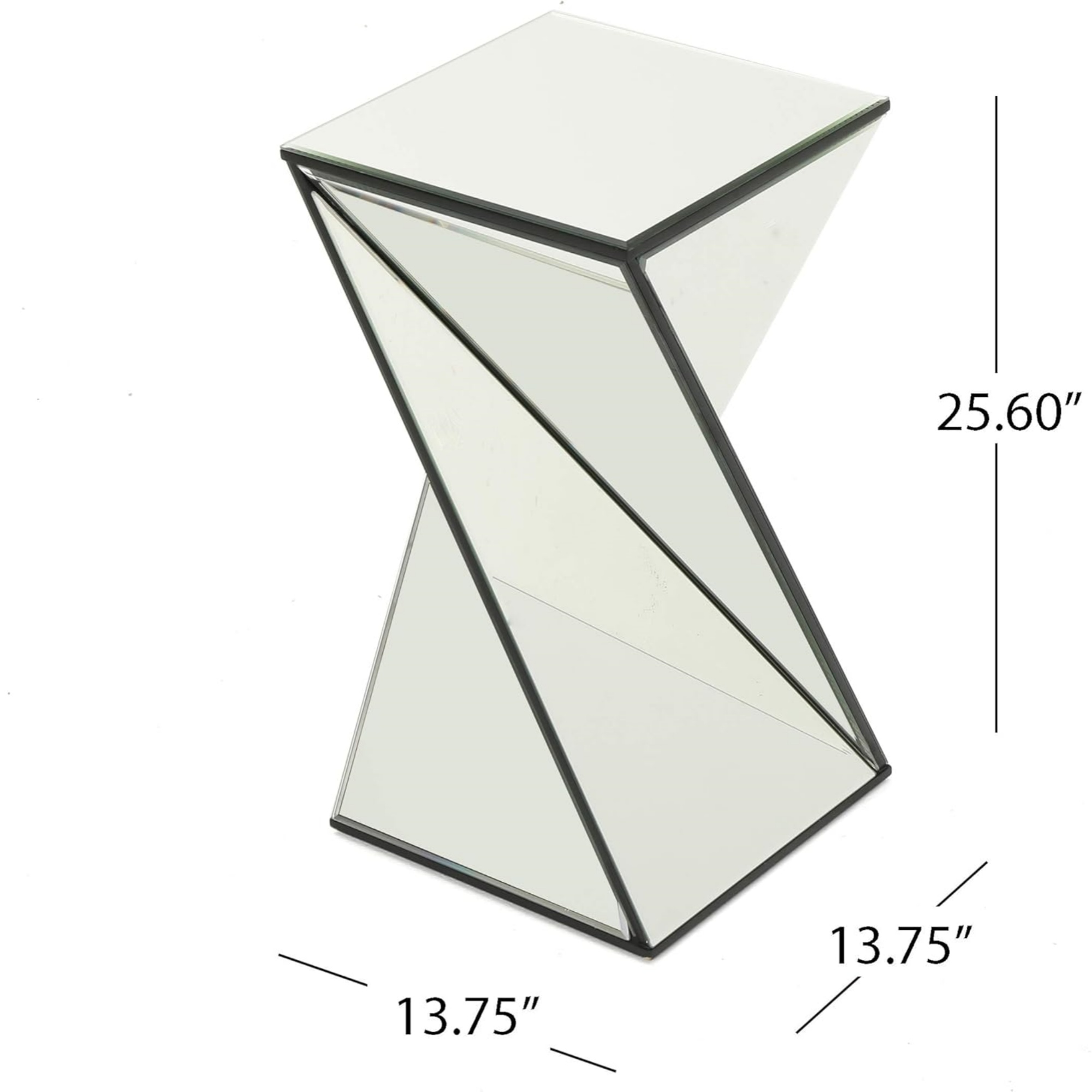 [Ship to Canada Only] Geometrical Mirrored Side Table, Silver, Durable and Clear Design, Modern, Chic for Livingroom, Bedroom, Office 13.75''(L) x 13.75''(W) x 25.6''(H)