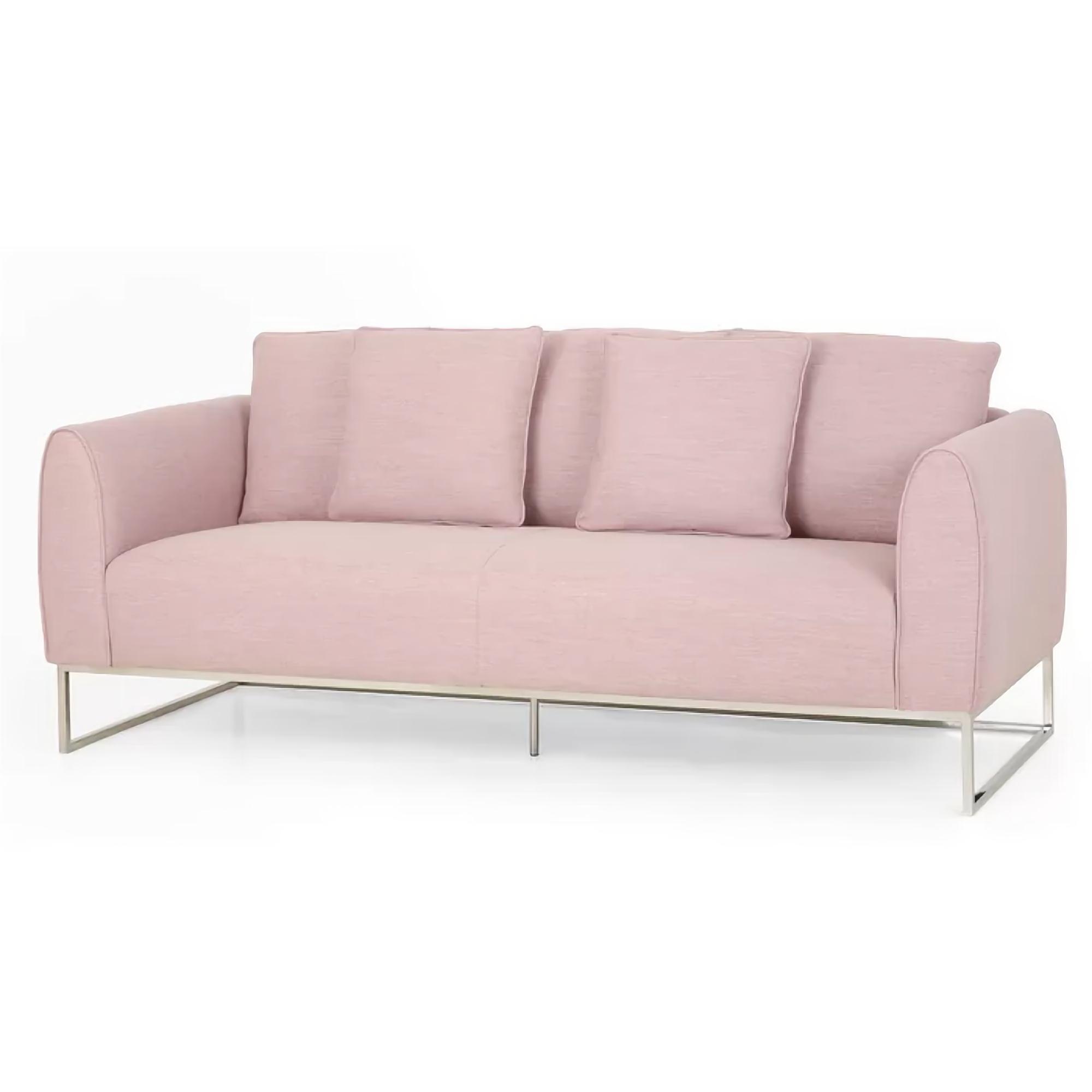 [Ship to Canada Only] Chic and Cozy 82.75" Light Pink Fabric 2-Seater Sofa  with Silver Legs and Soft Upholstery, Extra Deep Seats, for Small Space, Living Room, Office Apartment (Light Pink, Fabric)