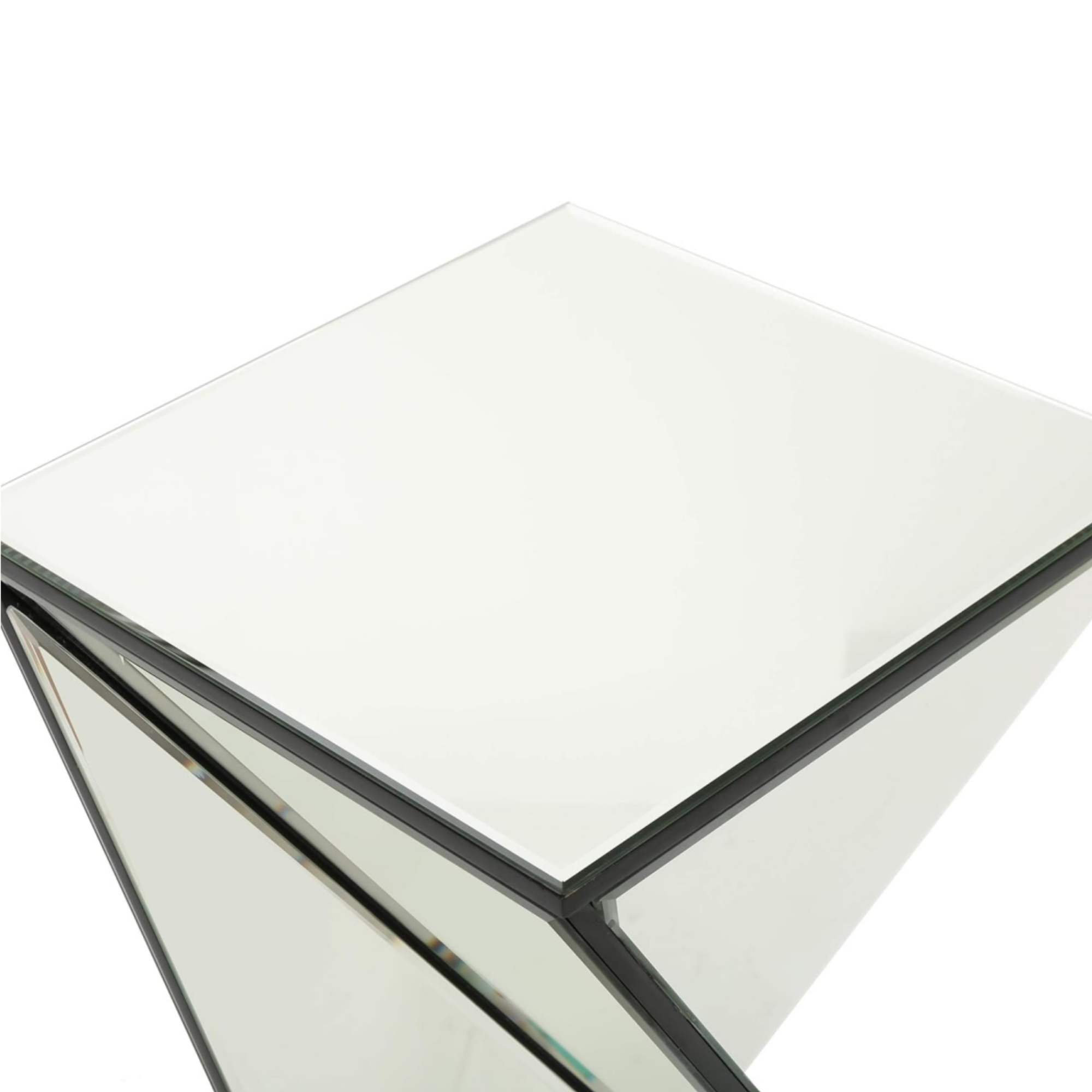 [Ship to Canada Only] Geometrical Mirrored Side Table, Silver, Durable and Clear Design, Modern, Chic for Livingroom, Bedroom, Office 13.75''(L) x 13.75''(W) x 25.6''(H)