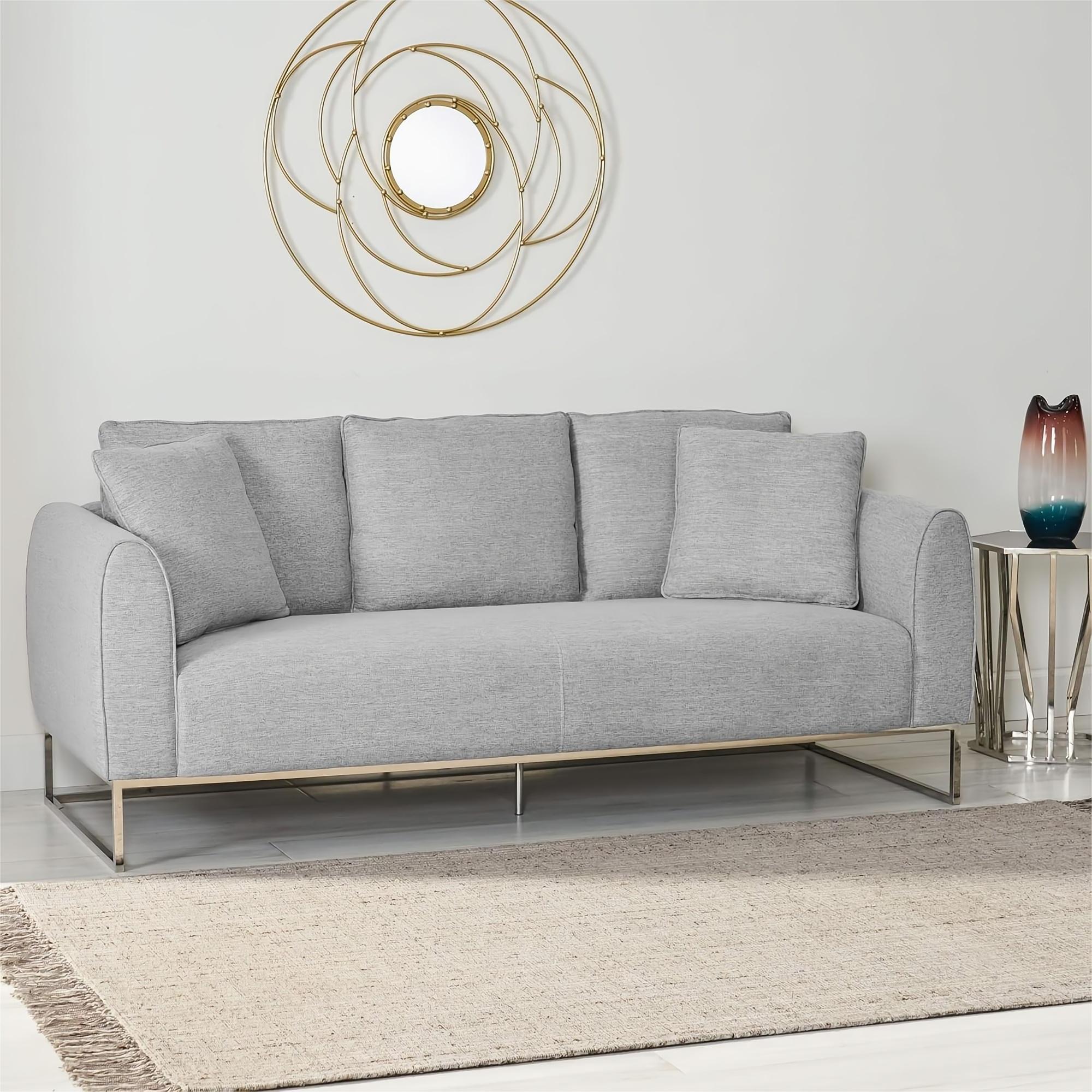 [Ship to Canada Only] Comfortable and Stylish 82.75" Gray Fabric 2-Seater Sofa with Silver Legs and Soft Upholstery, Extra Deep Seats, for Small Space, Living Room, Office Apartment (Gray, Fabric)