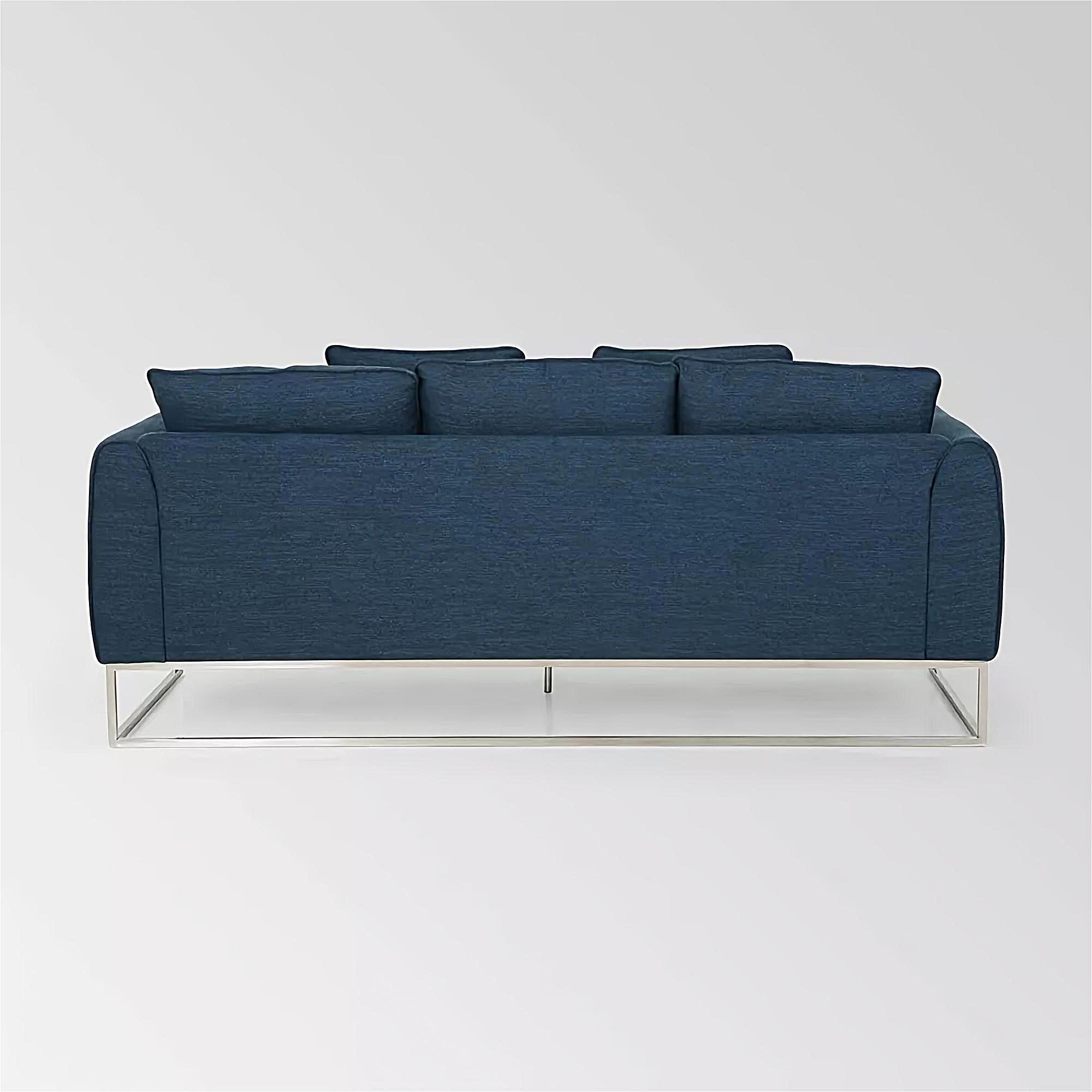 [Ship to Canada Only] Modern and Chic 82.75" Navy Blue Fabric 2-Seater Sofa  with Silver Legs and Soft Upholstery, Extra Deep Seats, for Small Space, Living Room, Office Apartment (Navy Blue, Fabric)