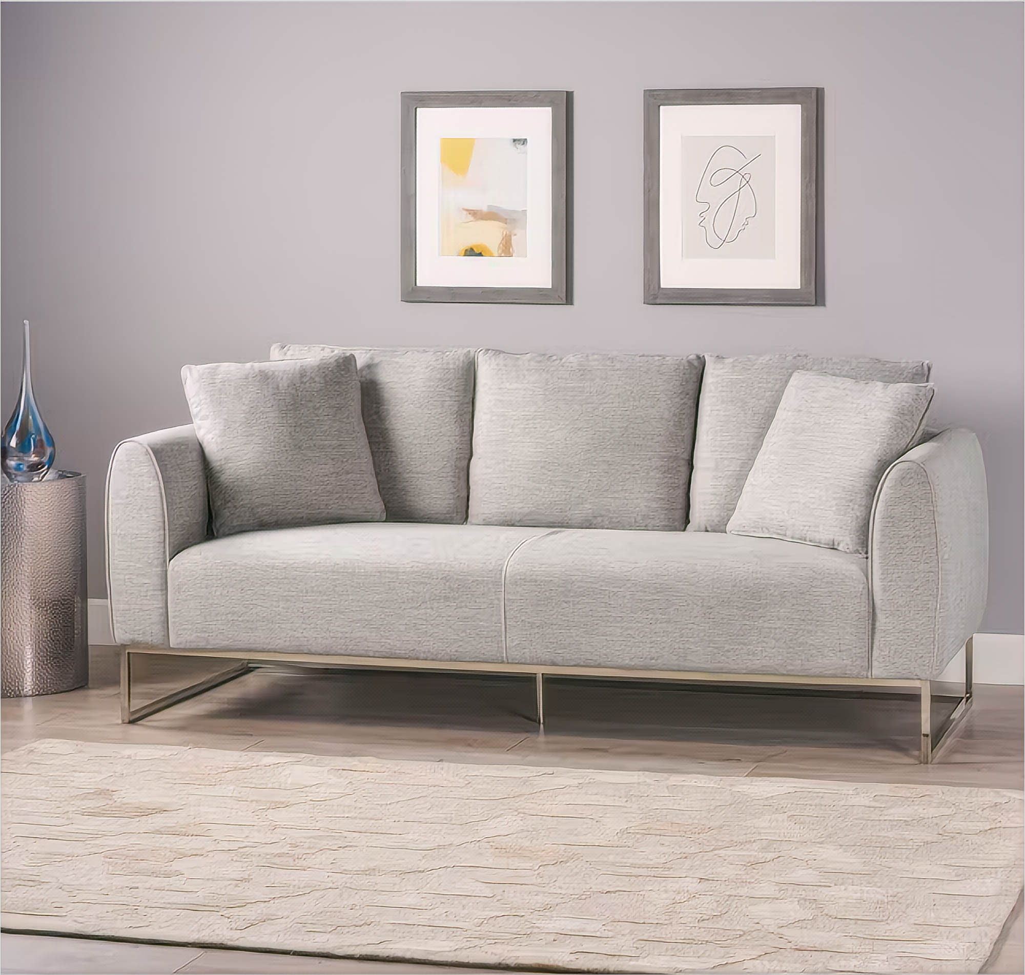 [Ship to Canada Only] Comfortable and Stylish 82.75" Gray Fabric 2-Seater Sofa with Silver Legs and Soft Upholstery, Extra Deep Seats, for Small Space, Living Room, Office Apartment (Gray, Fabric)