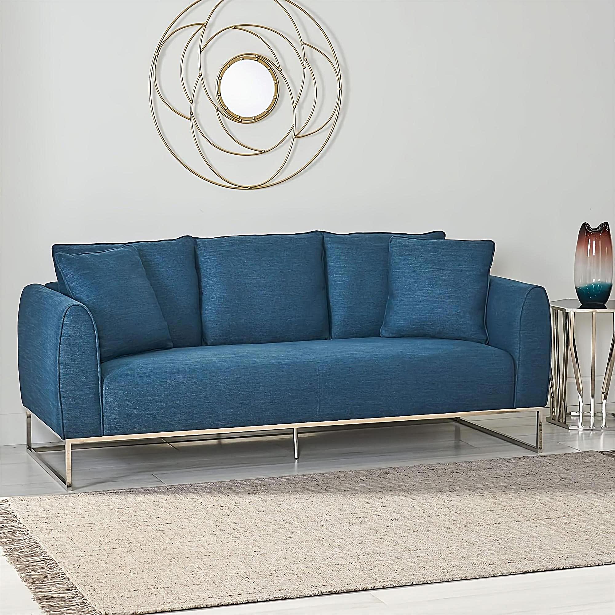 [Ship to Canada Only] Modern and Chic 82.75" Navy Blue Fabric 2-Seater Sofa  with Silver Legs and Soft Upholstery, Extra Deep Seats, for Small Space, Living Room, Office Apartment (Navy Blue, Fabric)