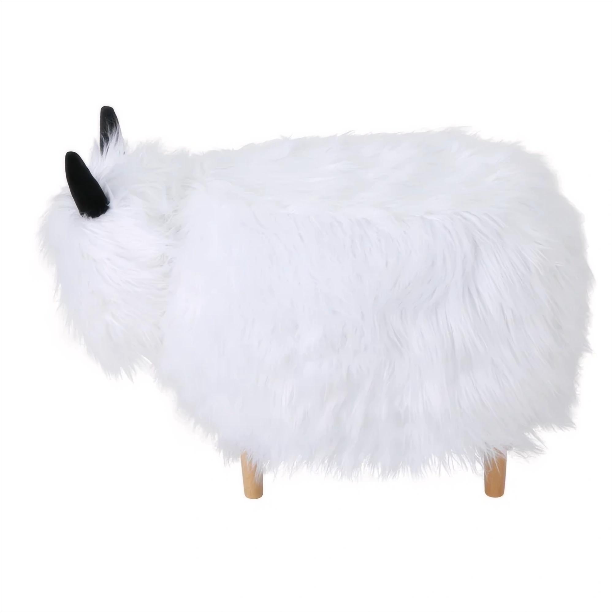 [Ship to Canada Only] Adorable Upholstered White Yak Ottoman, Cute Wood Foot Stool Shoes Changing Seat with Cushioned for Adult Living Room, Bedroom, Nursery Gameroom, Playroom, Porch Furniture