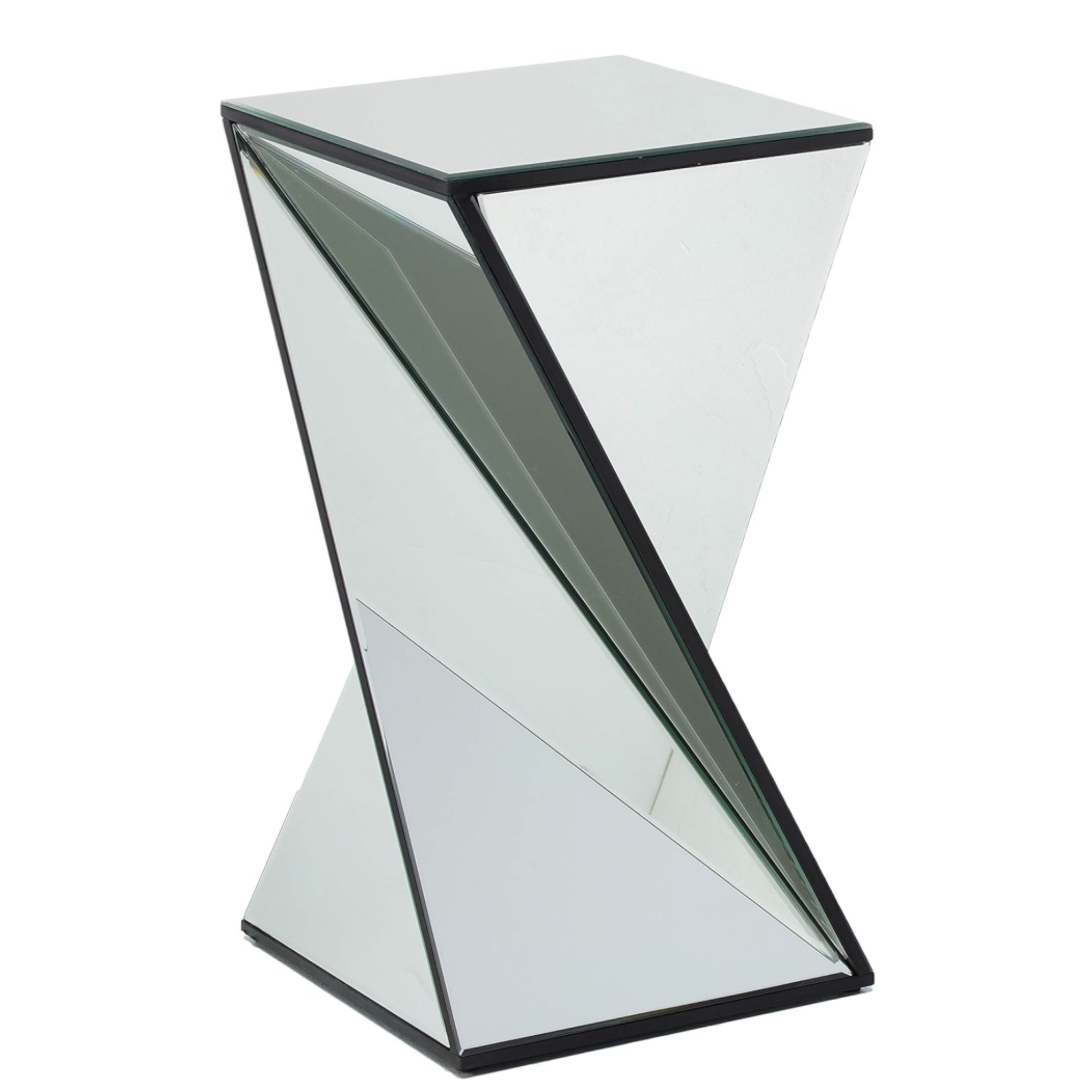 [Ship to Canada Only] Geometrical Mirrored Side Table, Silver, Durable and Clear Design, Modern, Chic for Livingroom, Bedroom, Office 13.75''(L) x 13.75''(W) x 25.6''(H)