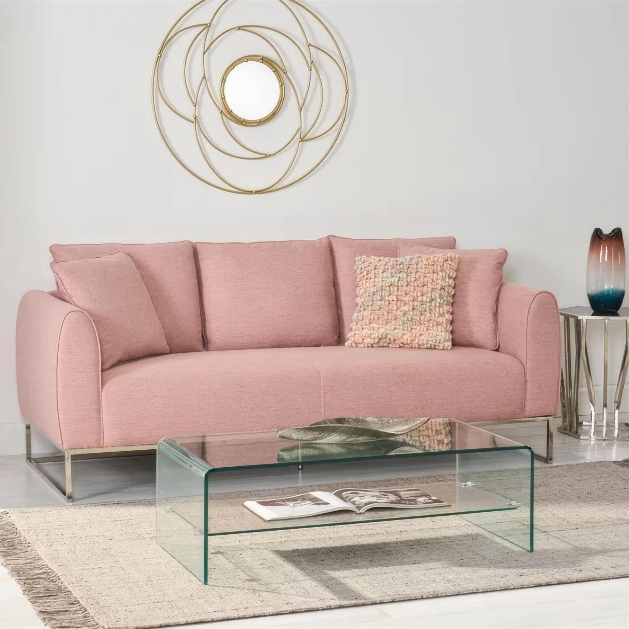 [Ship to Canada Only] Chic and Cozy 82.75" Light Pink Fabric 2-Seater Sofa  with Silver Legs and Soft Upholstery, Extra Deep Seats, for Small Space, Living Room, Office Apartment (Light Pink, Fabric)