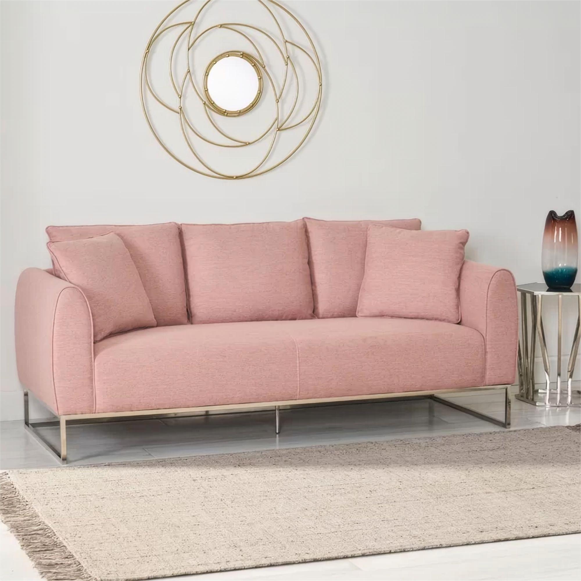 [Ship to Canada Only] Chic and Cozy 82.75" Light Pink Fabric 2-Seater Sofa  with Silver Legs and Soft Upholstery, Extra Deep Seats, for Small Space, Living Room, Office Apartment (Light Pink, Fabric)