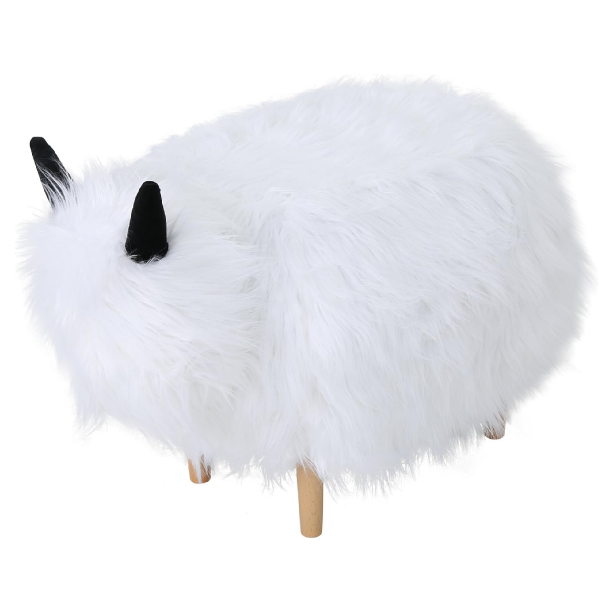 [Ship to Canada Only] Adorable Upholstered White Yak Ottoman, Cute Wood Foot Stool Shoes Changing Seat with Cushioned for Adult Living Room, Bedroom, Nursery Gameroom, Playroom, Porch Furniture