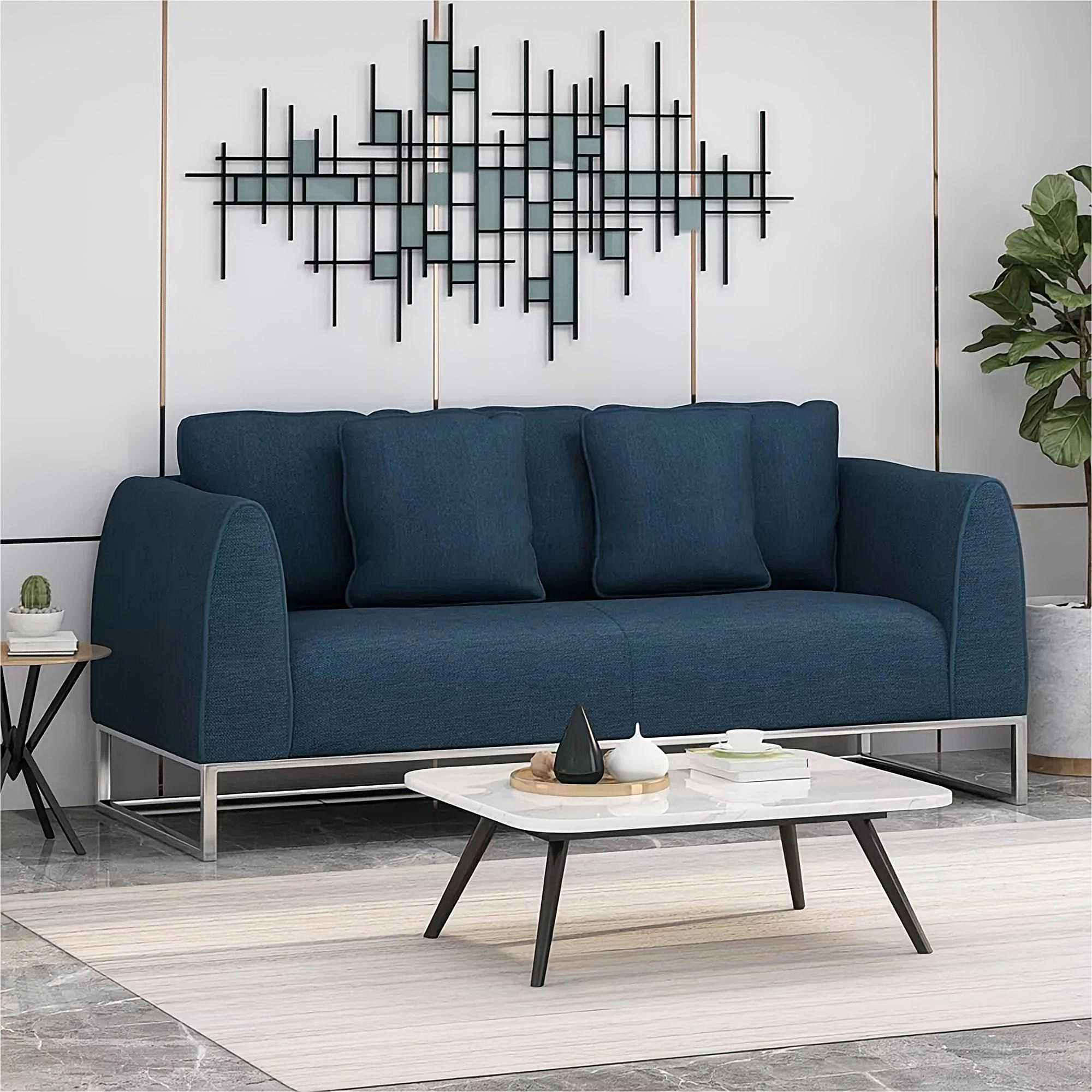 [Ship to Canada Only] Modern and Chic 82.75" Navy Blue Fabric 2-Seater Sofa  with Silver Legs and Soft Upholstery, Extra Deep Seats, for Small Space, Living Room, Office Apartment (Navy Blue, Fabric)