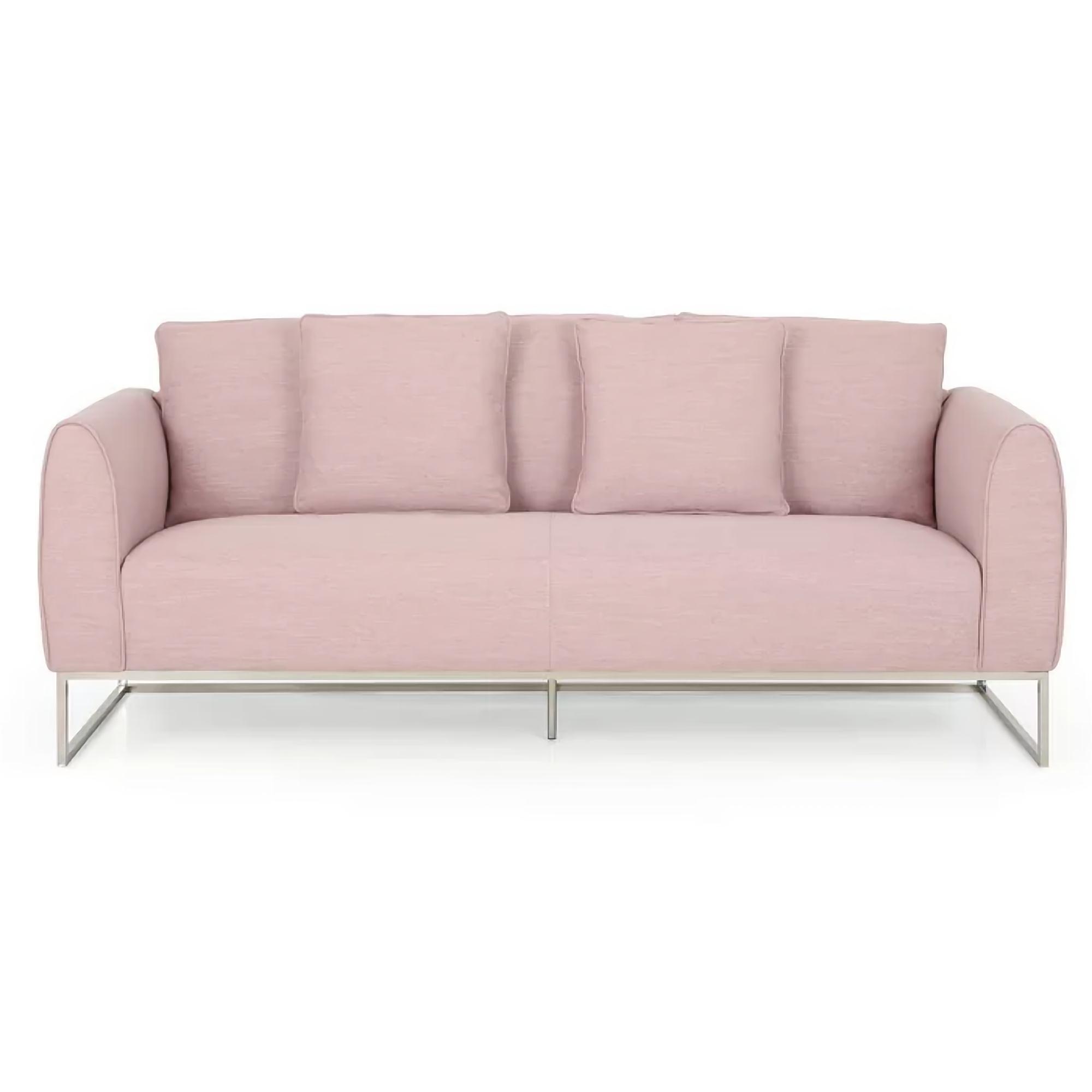 [Ship to Canada Only] Chic and Cozy 82.75" Light Pink Fabric 2-Seater Sofa  with Silver Legs and Soft Upholstery, Extra Deep Seats, for Small Space, Living Room, Office Apartment (Light Pink, Fabric)