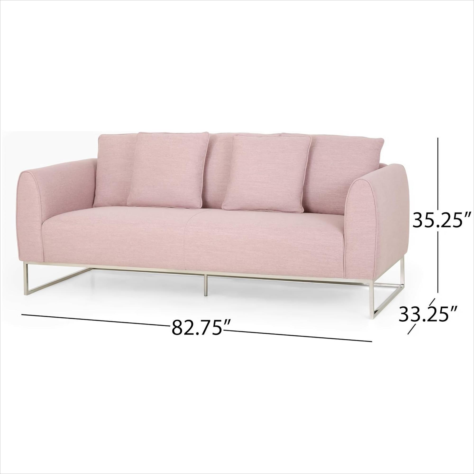 [Ship to Canada Only] Chic and Cozy 82.75" Light Pink Fabric 2-Seater Sofa  with Silver Legs and Soft Upholstery, Extra Deep Seats, for Small Space, Living Room, Office Apartment (Light Pink, Fabric)