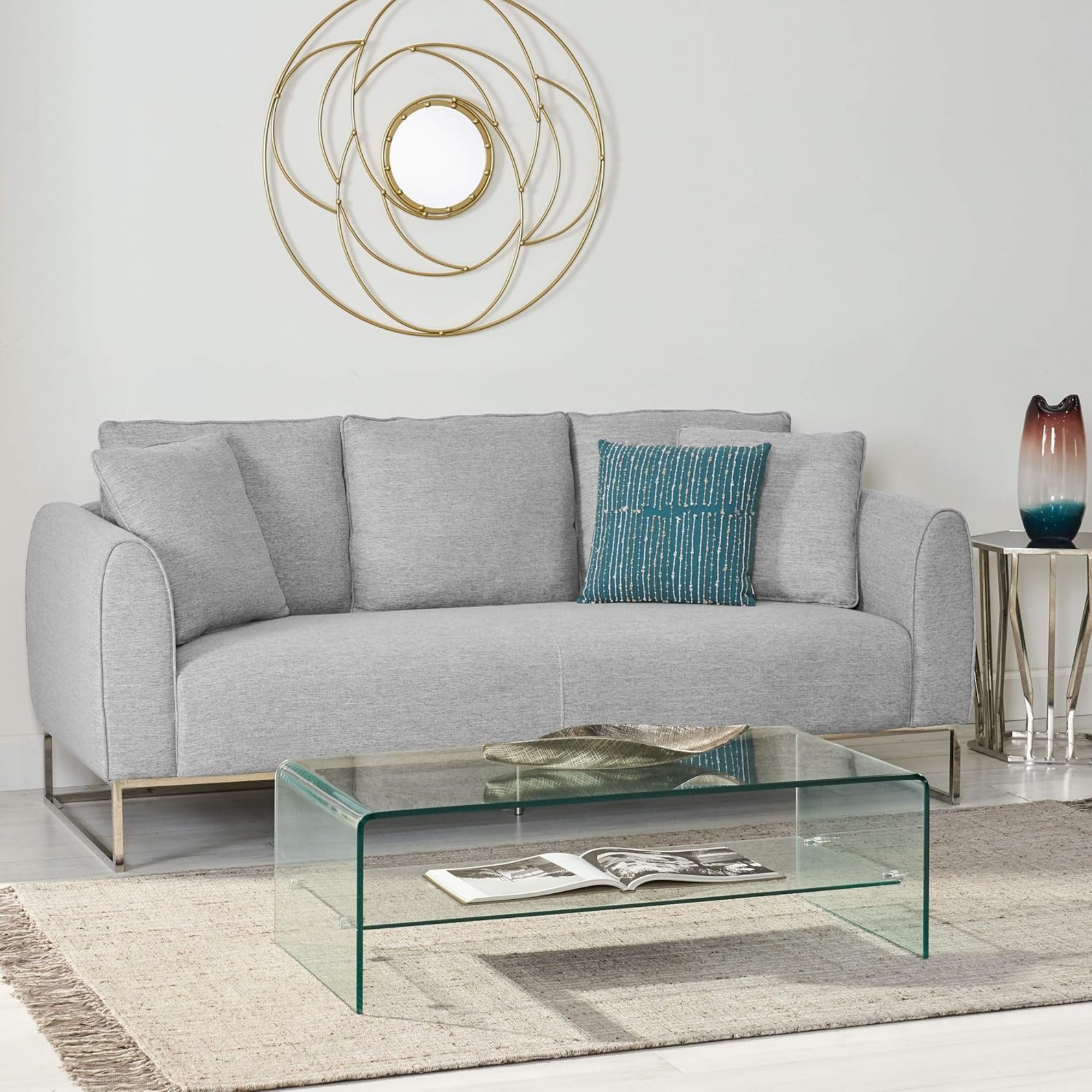 [Ship to Canada Only] Comfortable and Stylish 82.75" Gray Fabric 2-Seater Sofa with Silver Legs and Soft Upholstery, Extra Deep Seats, for Small Space, Living Room, Office Apartment (Gray, Fabric)