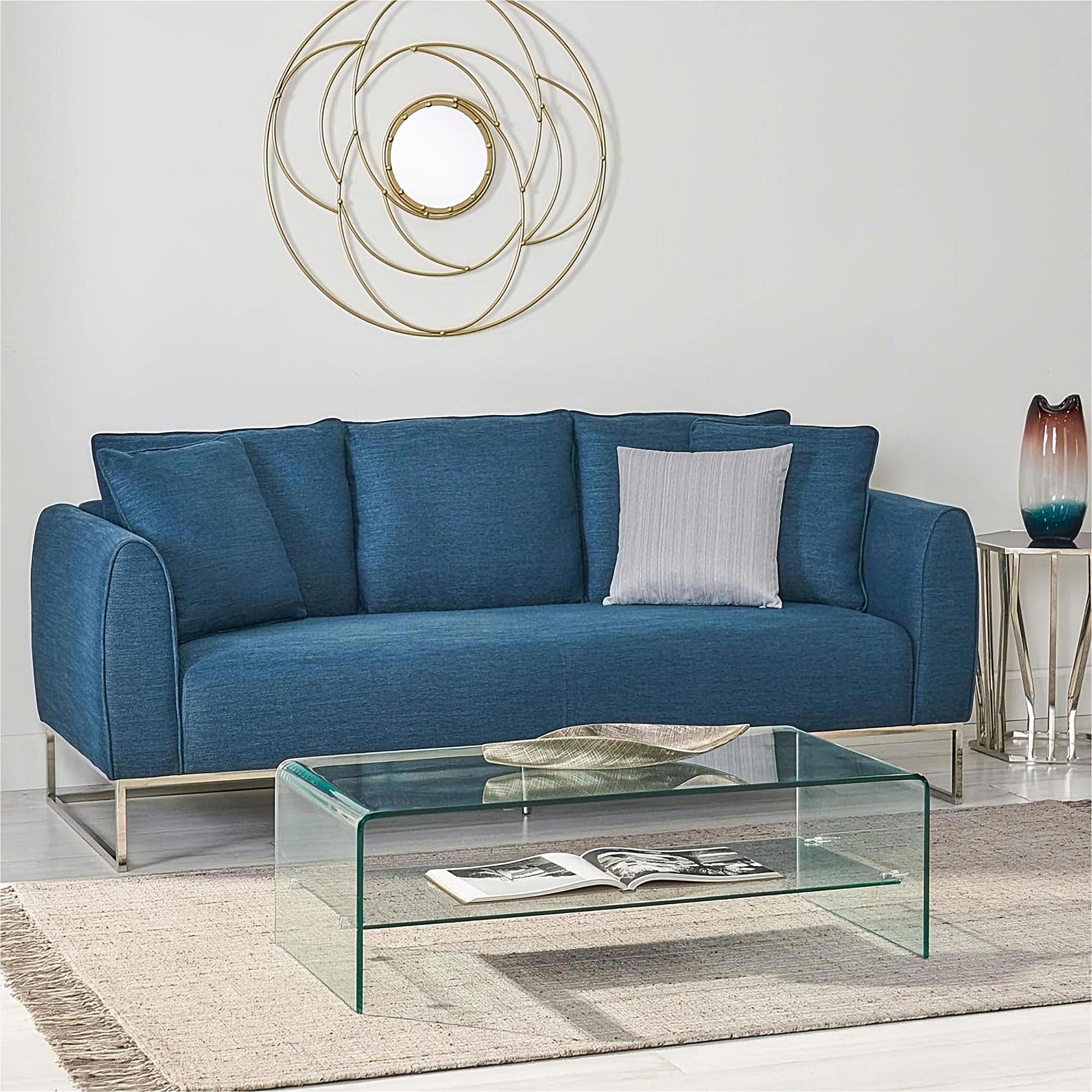 [Ship to Canada Only] Modern and Chic 82.75" Navy Blue Fabric 2-Seater Sofa  with Silver Legs and Soft Upholstery, Extra Deep Seats, for Small Space, Living Room, Office Apartment (Navy Blue, Fabric)