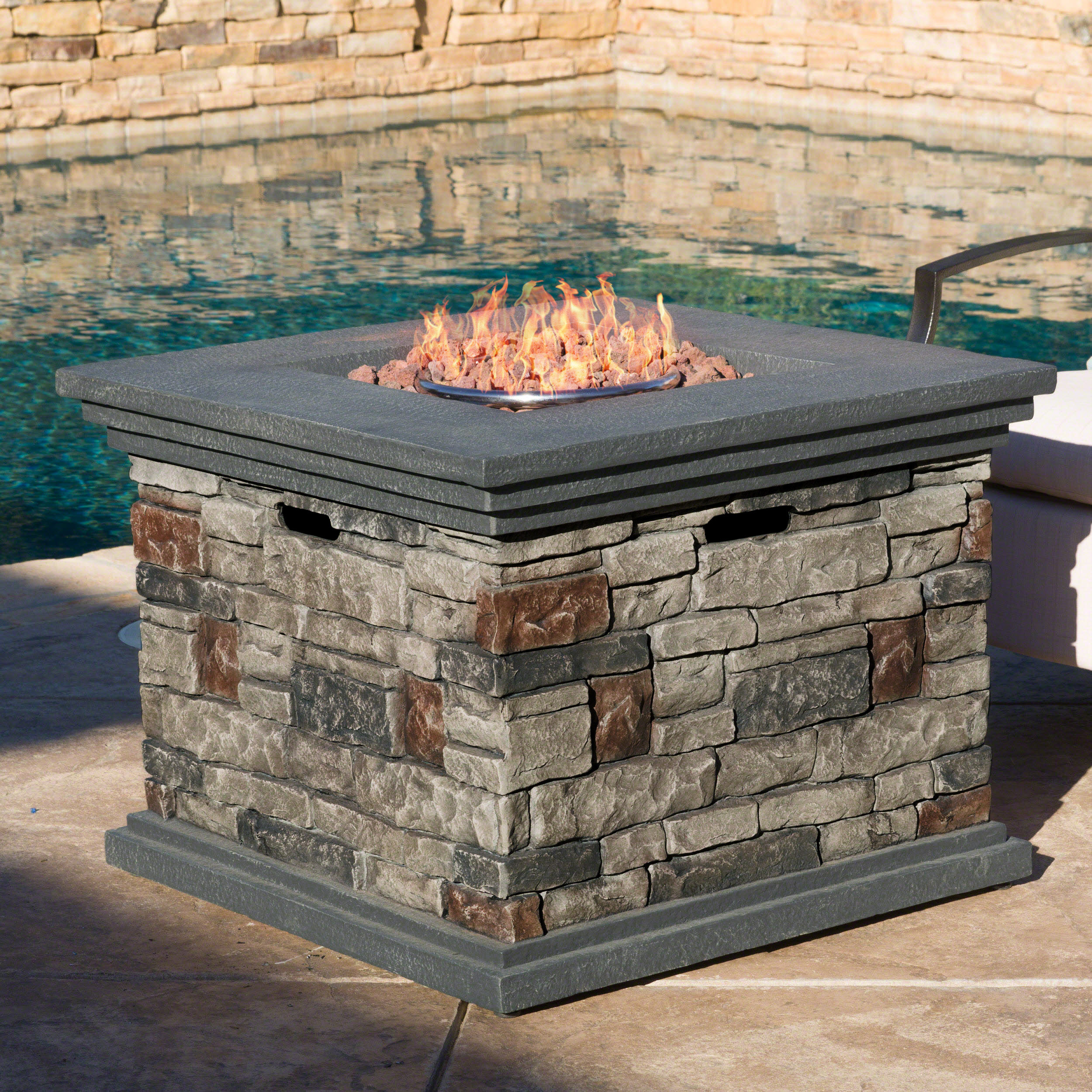 [Ship to Canada only]32" STONE SQUARE MGO FIRE PIT - 40000 BTU